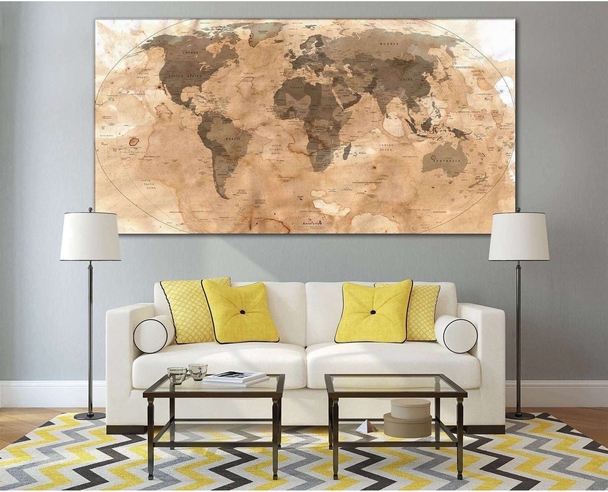 Rustic World Map №800 Ready to Hang Canvas Print - Zellart Canvas Prints ALL_Products, autopostr_pinterest_65155, autopostr_pinterest_65157, autopostr_pinterest_65158, autopostr_pinterest_65160