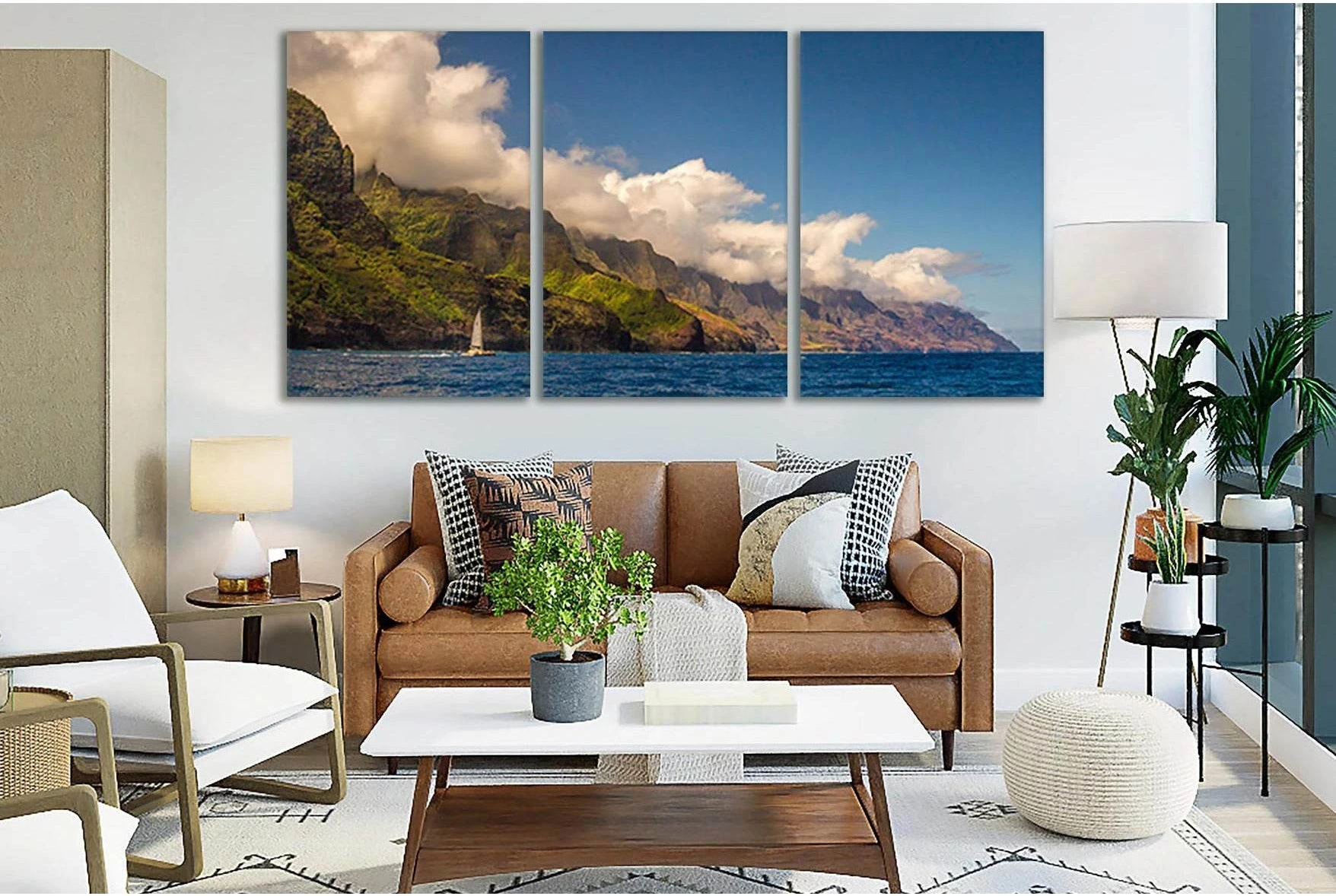 Sailboat Near Sea Cliffs №SL168 Ready to Hang Canvas Print - Zellart Canvas Prints 0new, ALL_Products, Beach Ocean & Waves