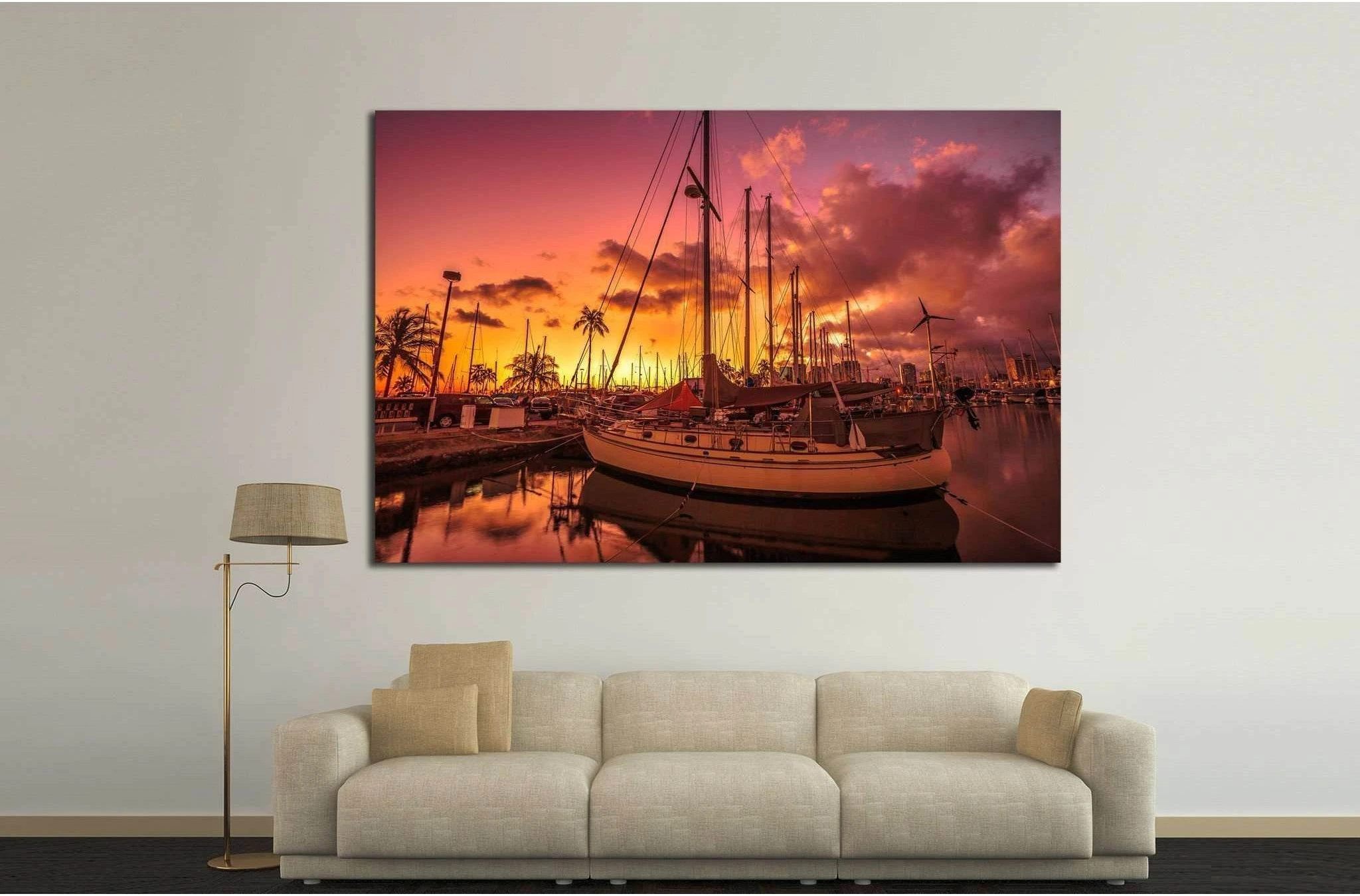 sailing boats docked at the Ala Wai Harbor, Oahu, Hawaii №1907 Ready to Hang Canvas Print - Zellart Canvas Prints ALL_Products, s-1907