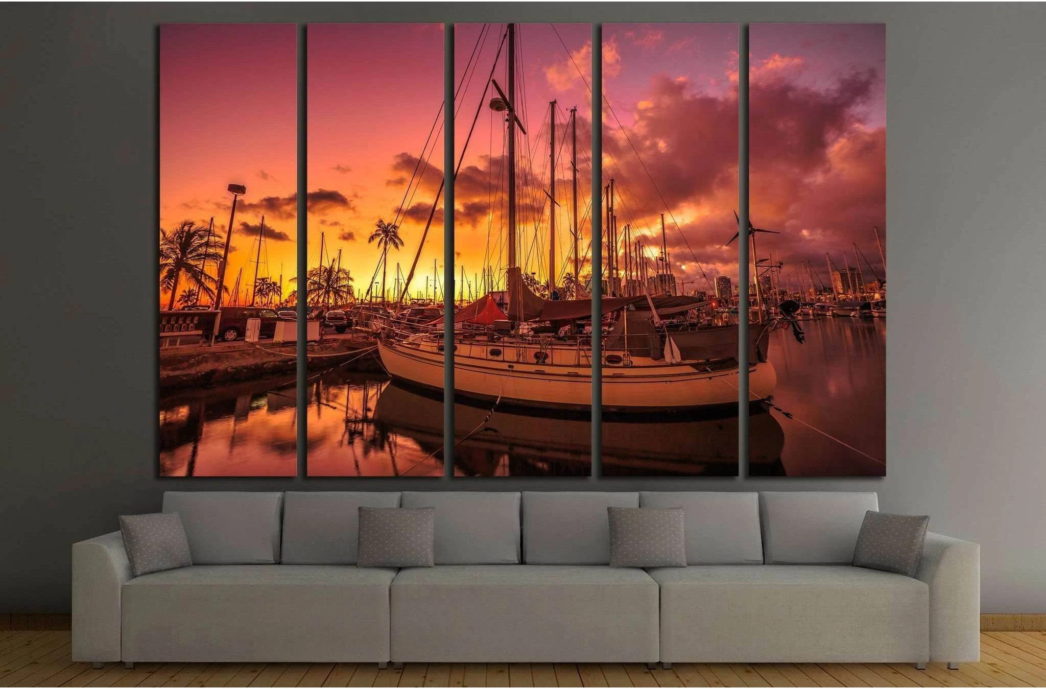 sailing boats docked at the Ala Wai Harbor, Oahu, Hawaii №1907 Ready to Hang Canvas Print - Zellart Canvas Prints ALL_Products, s-1907