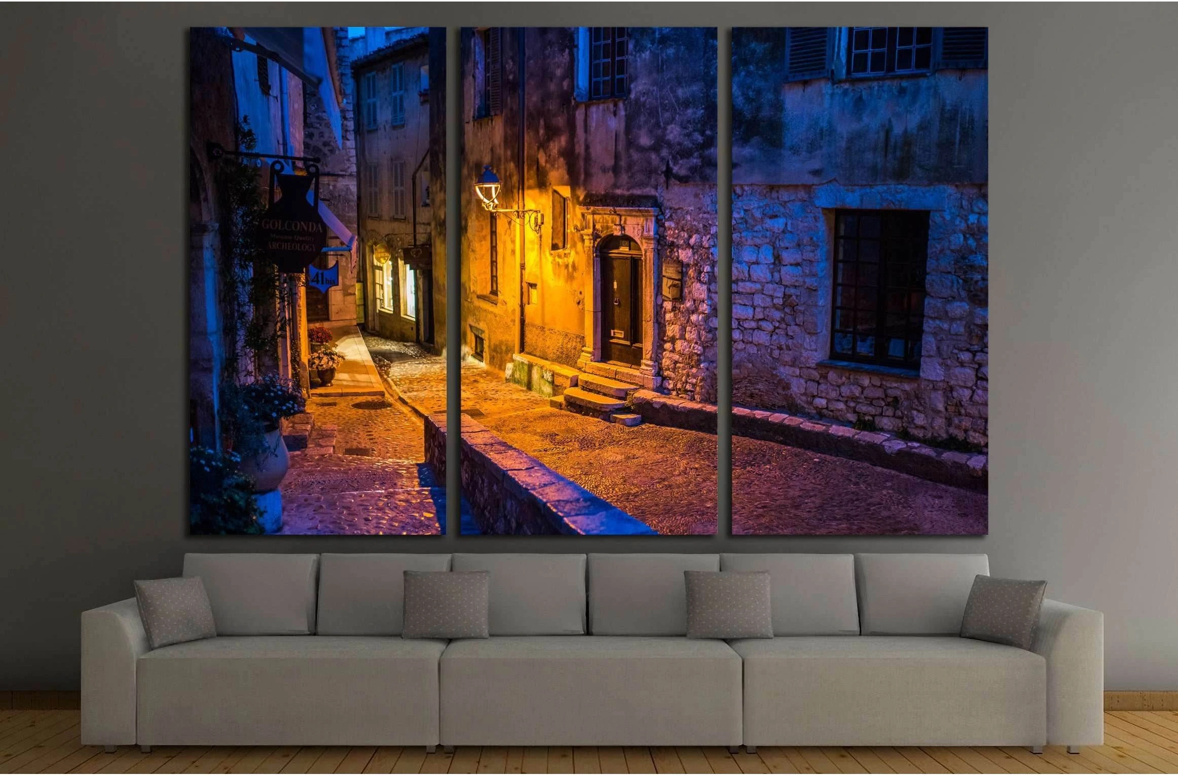 Saint Paul de Vence in the night, France №2737 Ready to Hang Canvas Print - Zellart Canvas Prints ALL_Products, s-2737