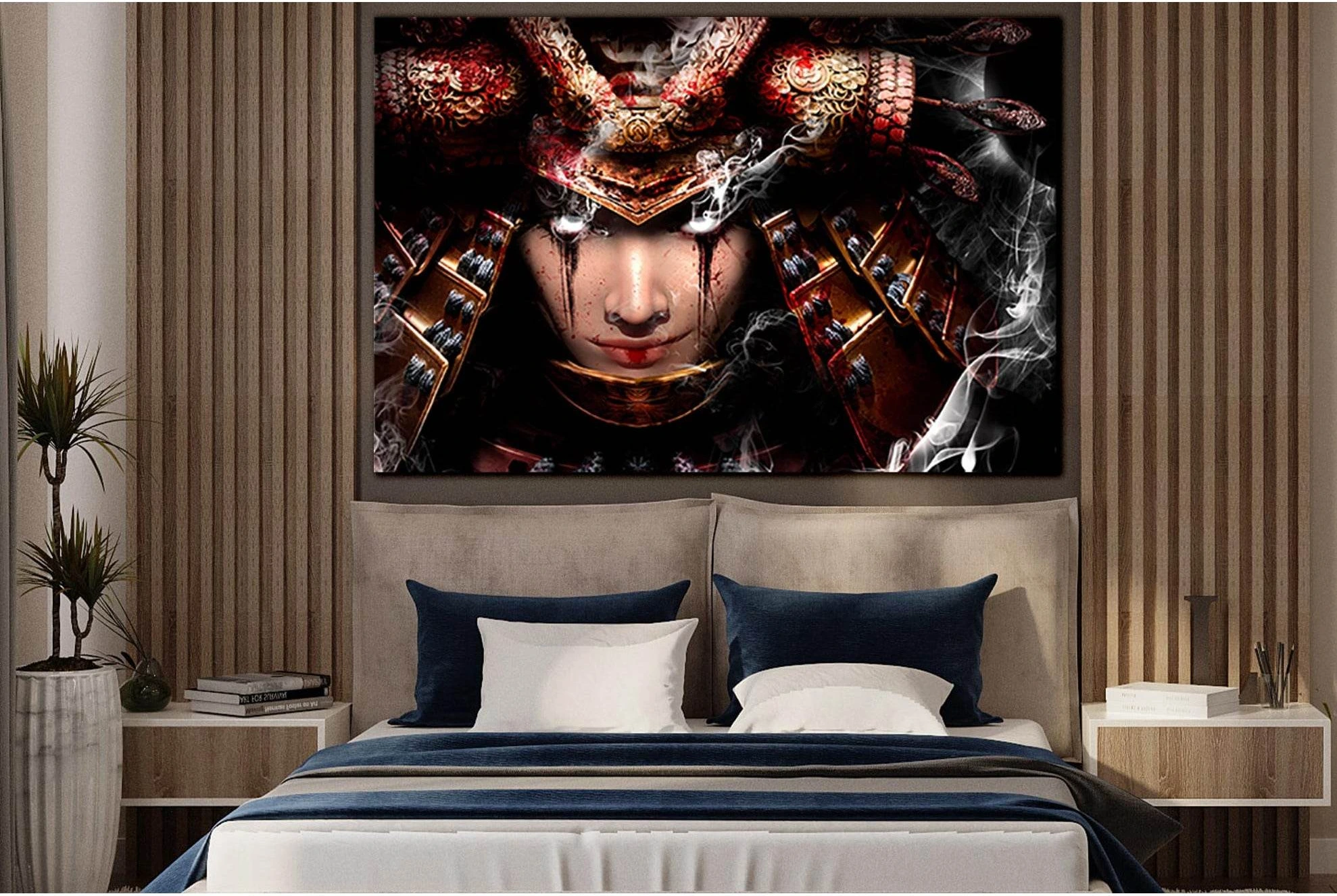 Samurai Woman With White Eyes №SL1254 Ready to Hang Canvas Print - Zellart Canvas Prints 0new, ALL_Products, Fantasy And Sci Fi Wall Art