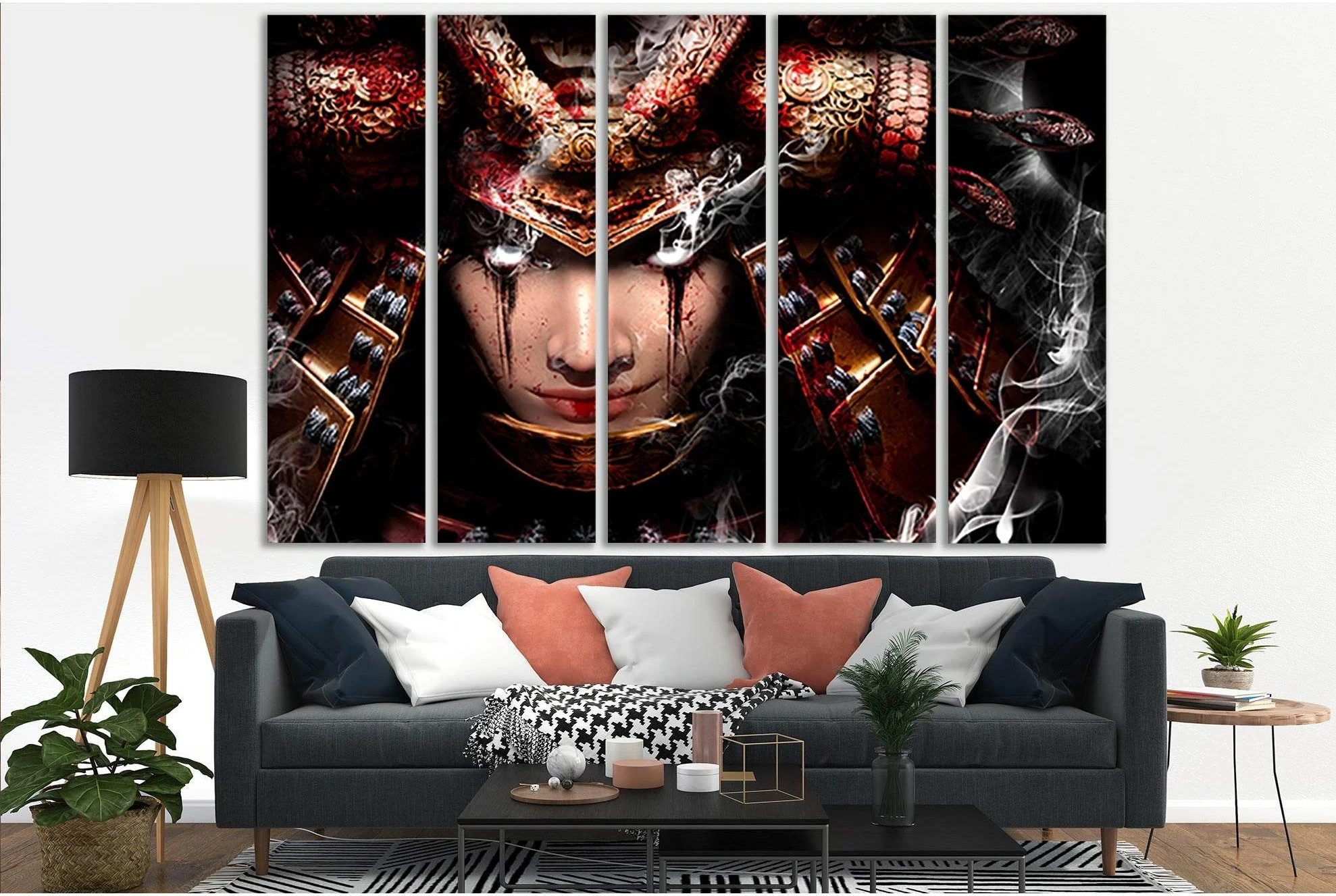 Samurai Woman With White Eyes №SL1254 Ready to Hang Canvas Print - Zellart Canvas Prints 0new, ALL_Products, Fantasy And Sci Fi Wall Art