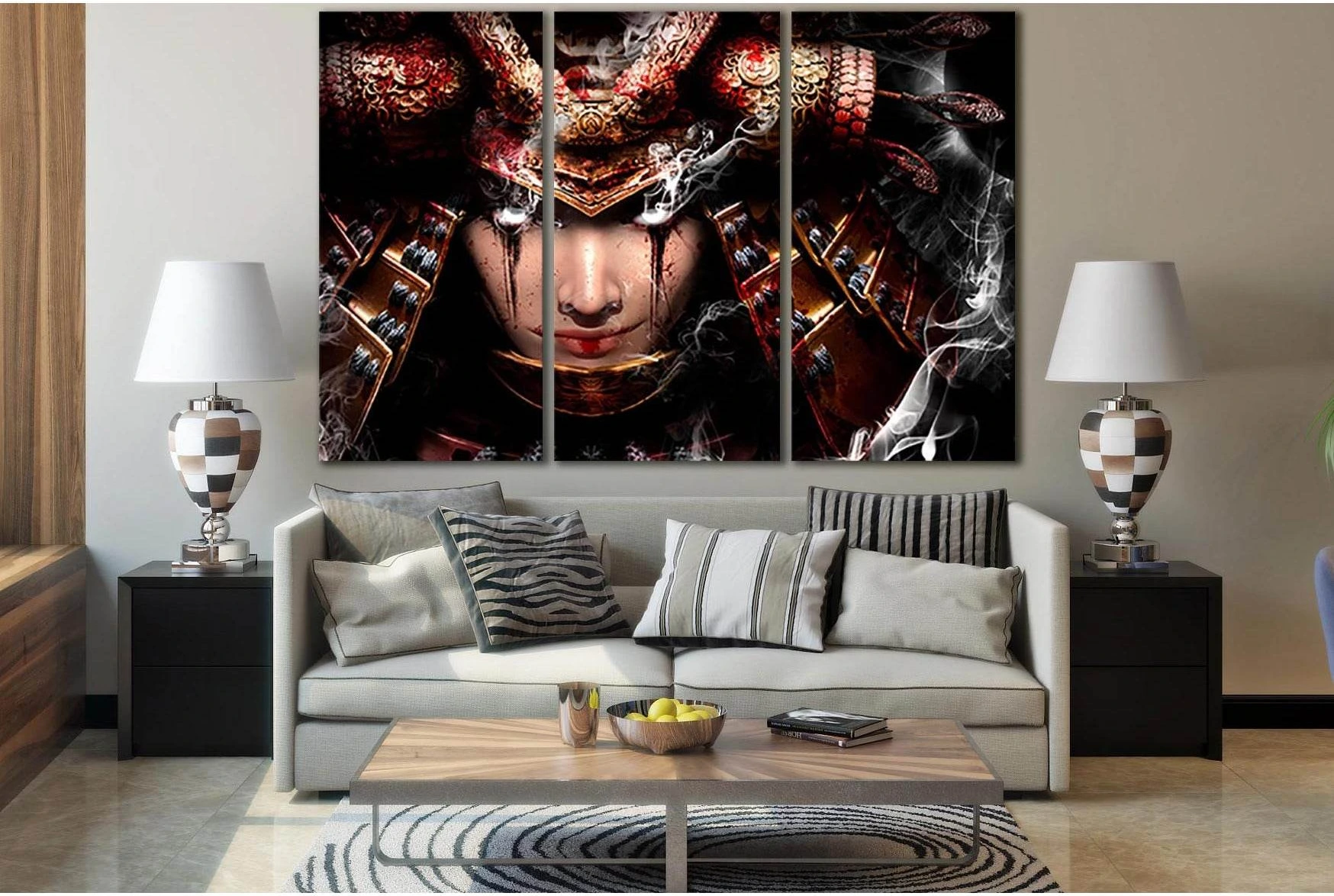 Samurai Woman With White Eyes №SL1254 Ready to Hang Canvas Print - Zellart Canvas Prints 0new, ALL_Products, Fantasy And Sci Fi Wall Art
