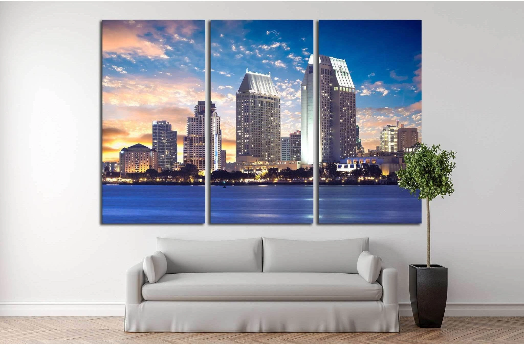 San Diego Cityscape Sunset, California USA №1211 Ready to Hang Canvas Print - Zellart Canvas Prints ALL_Products, s-1211