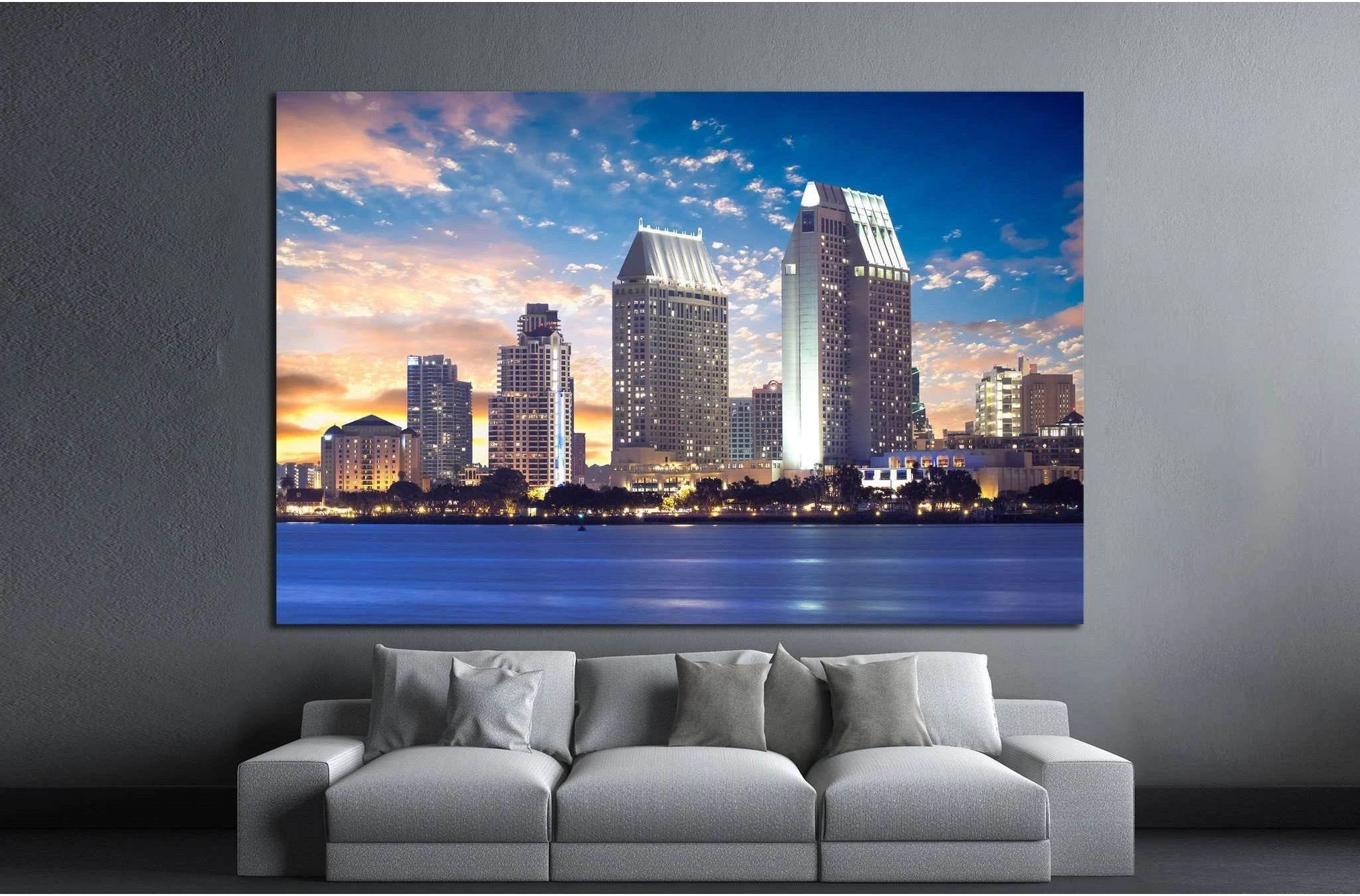 San Diego Cityscape Sunset, California USA №1211 Ready to Hang Canvas Print - Zellart Canvas Prints ALL_Products, s-1211
