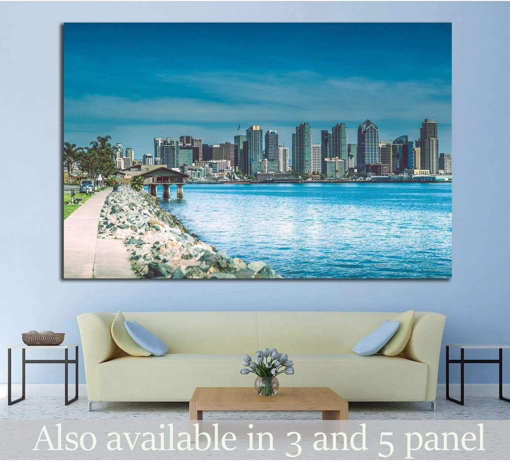 San Diego Skyline showing blue ocean wall art with water and coastal depth.
