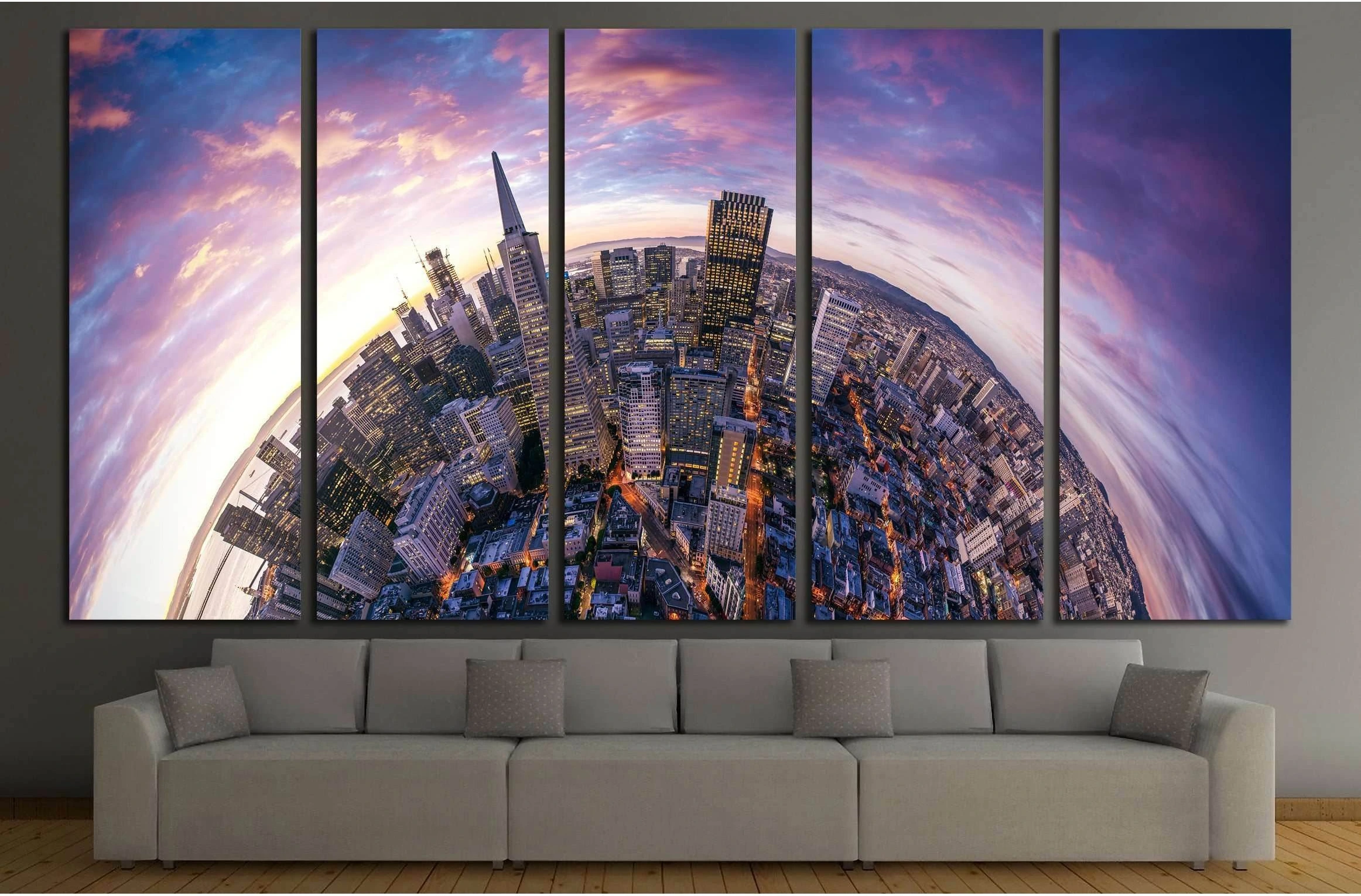 San Francisco aerial view from sea side №1954 Ready to Hang Canvas Print - Zellart Canvas Prints ALL_Products, s-1954