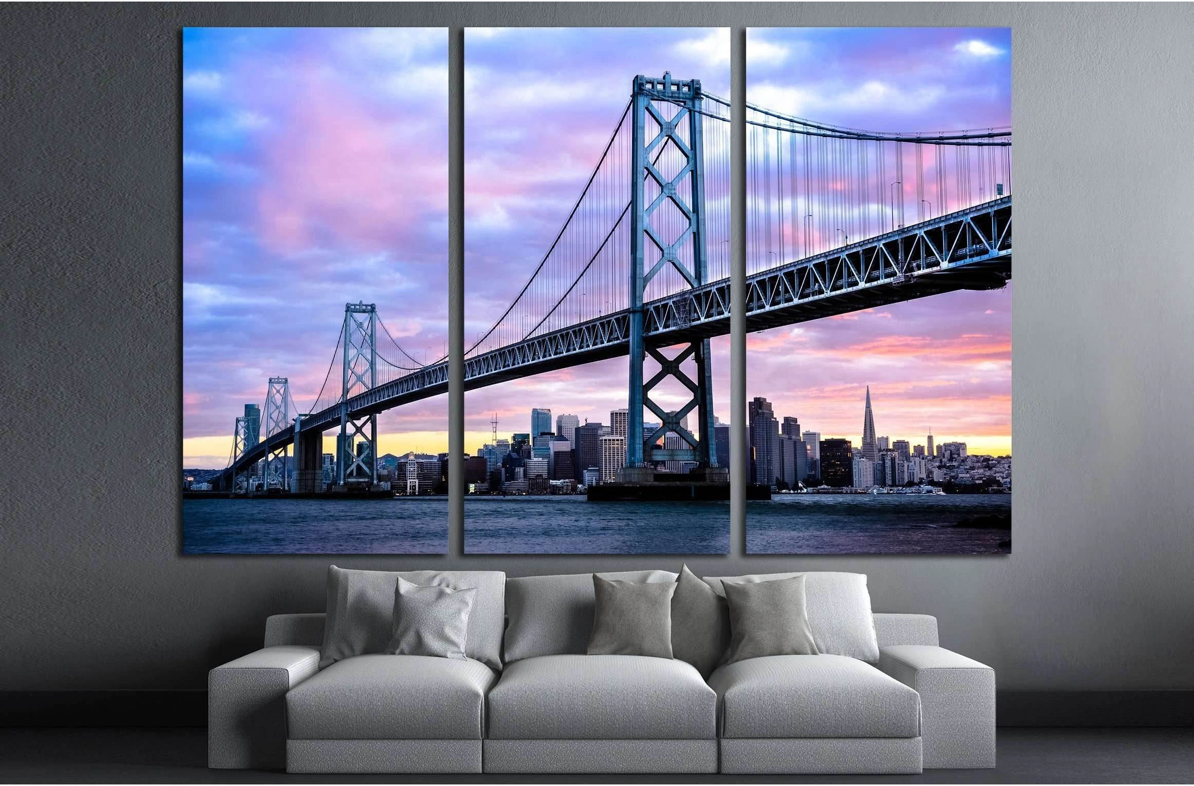 San Francisco-Oakland Bay Bridge and San Francisco Skyline, California, USA №2728 Ready to Hang Canvas Print - Zellart Canvas Prints ALL_Products, s-2728