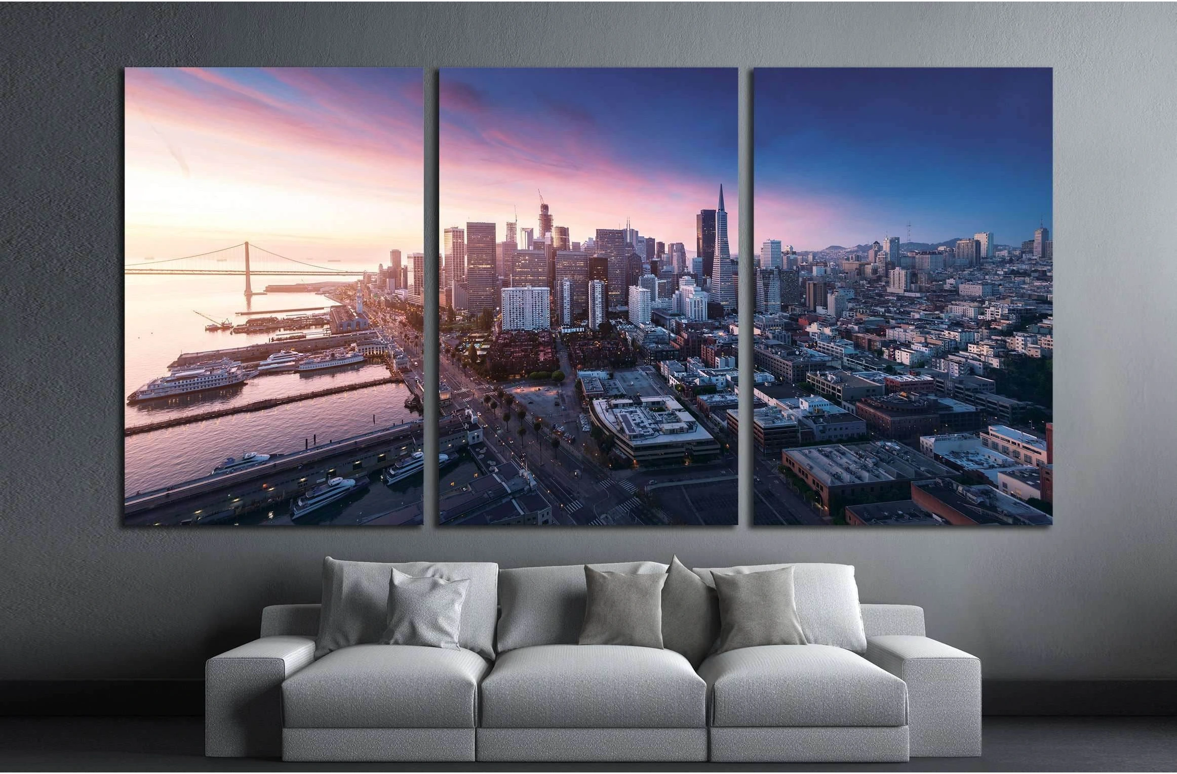 San Francisco panorama at sunrise with waterfront and downtown №1658 Ready to Hang Canvas Print - Zellart Canvas Prints ALL_Products, s-1658