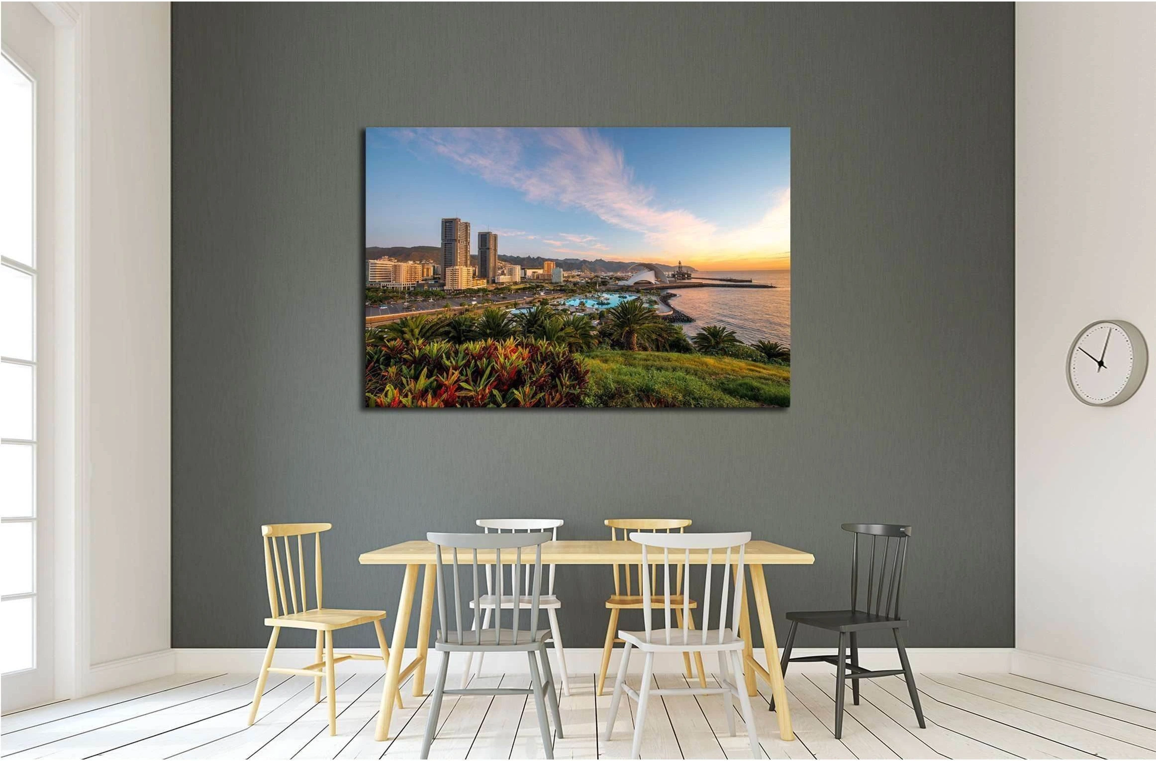 Santa Cruz cityscape view on residential buildings and offices with park and mountains on the sunrise, Canary islands, Spain №2306 Ready to Hang Canvas Print - Zellart Canvas Prints ALL_Products, s-2306