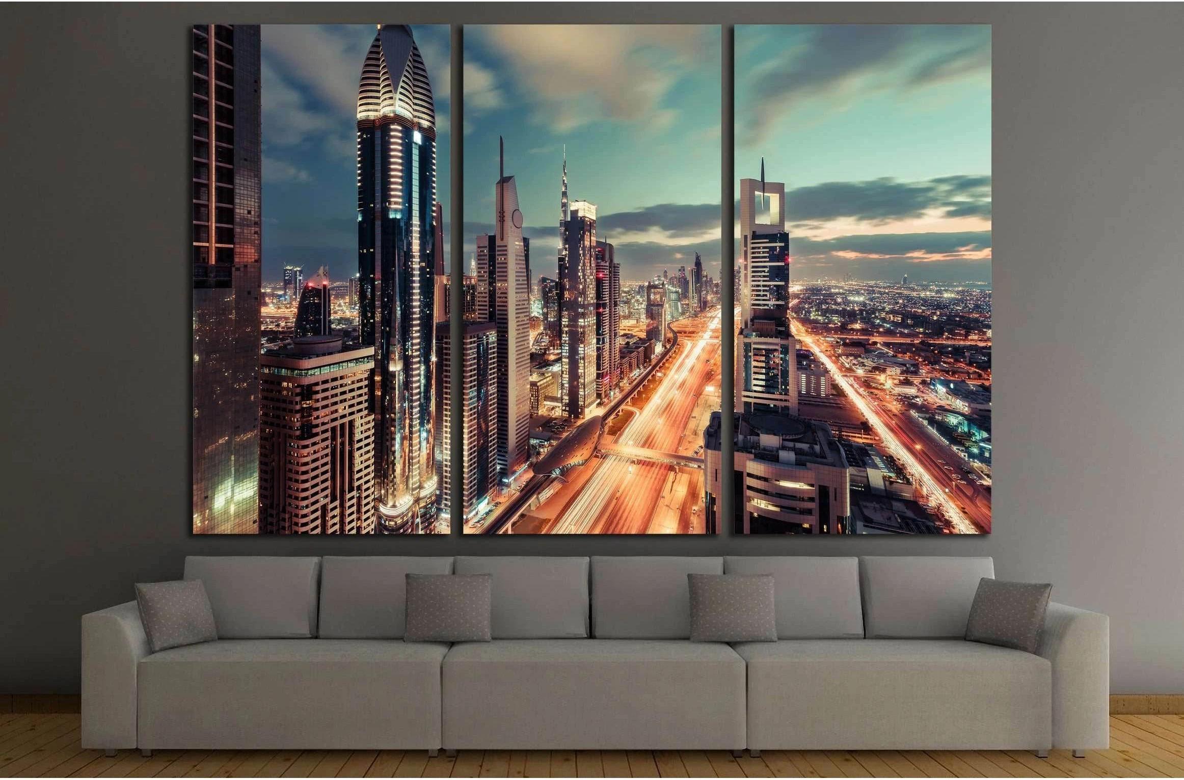 Scenic Dubai downtown architecture in the evening №3004 Ready to Hang Canvas Print - Zellart Canvas Prints ALL_Products, s-3004
