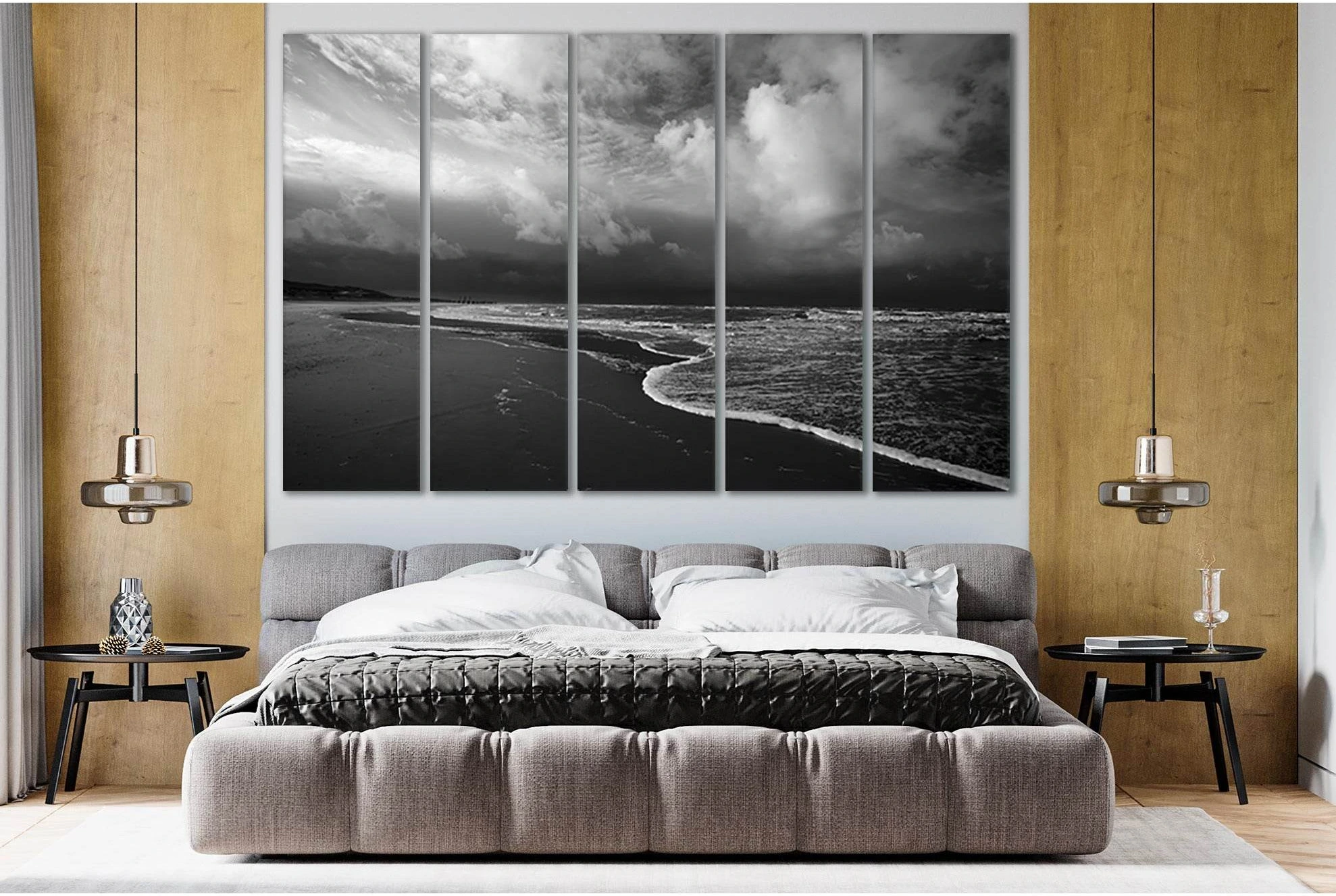 Sea Beach Black And White №SL103 Ready to Hang Canvas Print - Zellart Canvas Prints 0new, ALL_Products, Beach Ocean & Waves