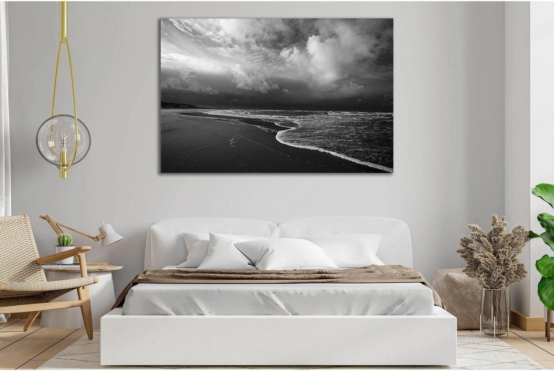 Sea Beach Black And White №SL103 Ready to Hang Canvas Print - Zellart Canvas Prints 0new, ALL_Products, Beach Ocean & Waves