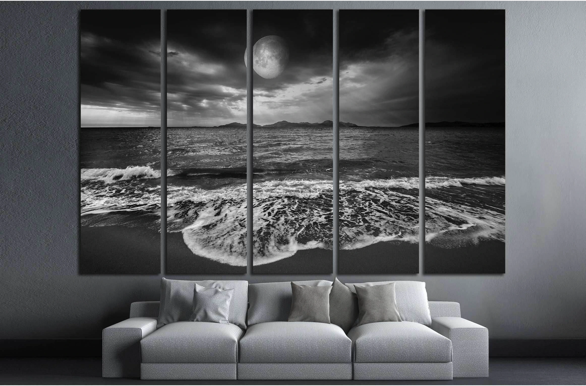 sea landscape with moon №2859 Ready to Hang Canvas Print - Zellart Canvas Prints ALL_Products, s-2859