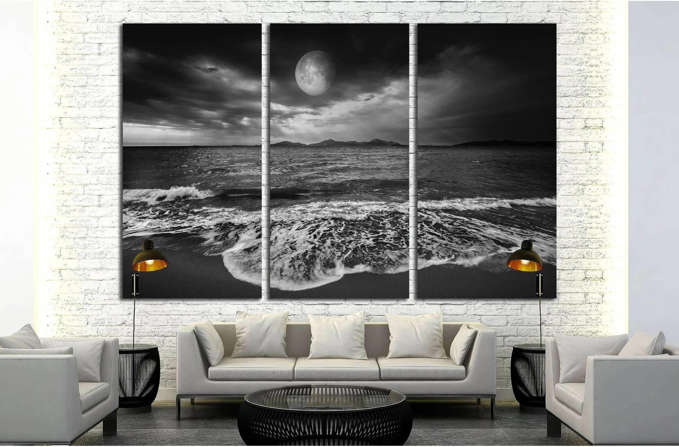 sea landscape with moon №2859 Ready to Hang Canvas Print - Zellart Canvas Prints ALL_Products, s-2859