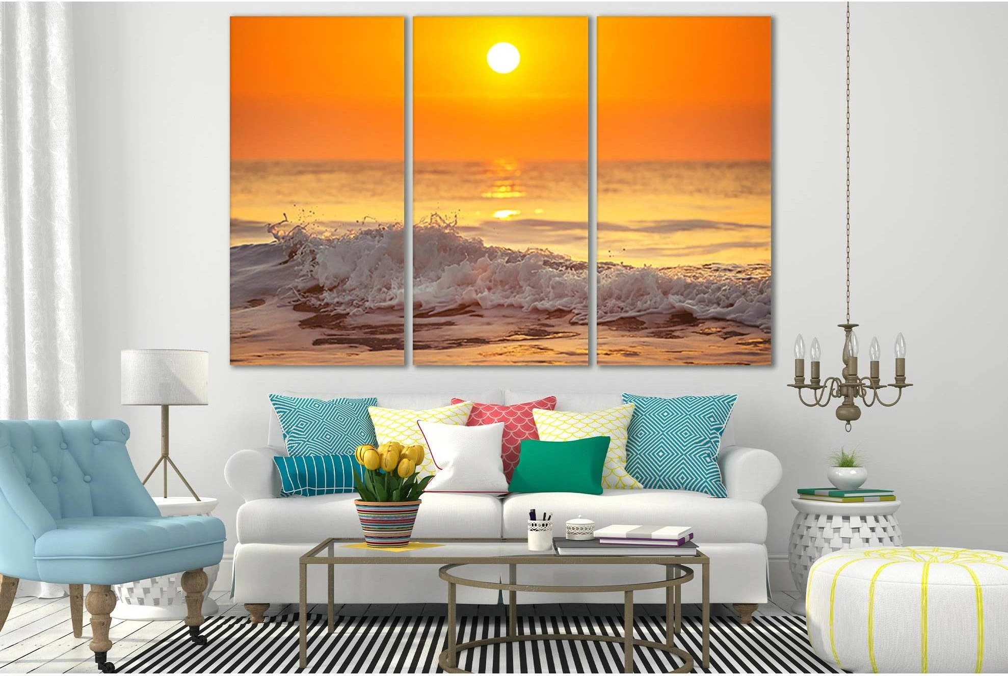 Sea Sun And White Wave №SL286 Ready to Hang Canvas Print - Zellart Canvas Prints 0new, ALL_Products, SUNRISE & SUNSET WALL ART