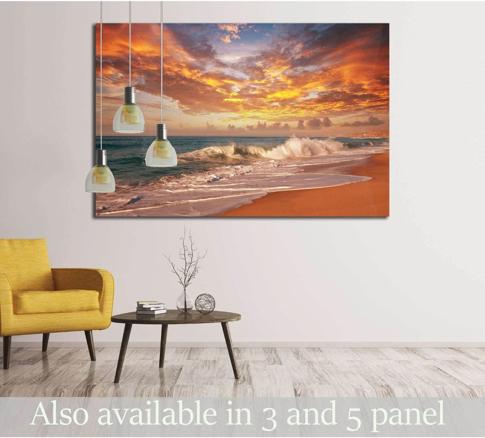 sea sunset showing sea water, shoreline and horizon depth.