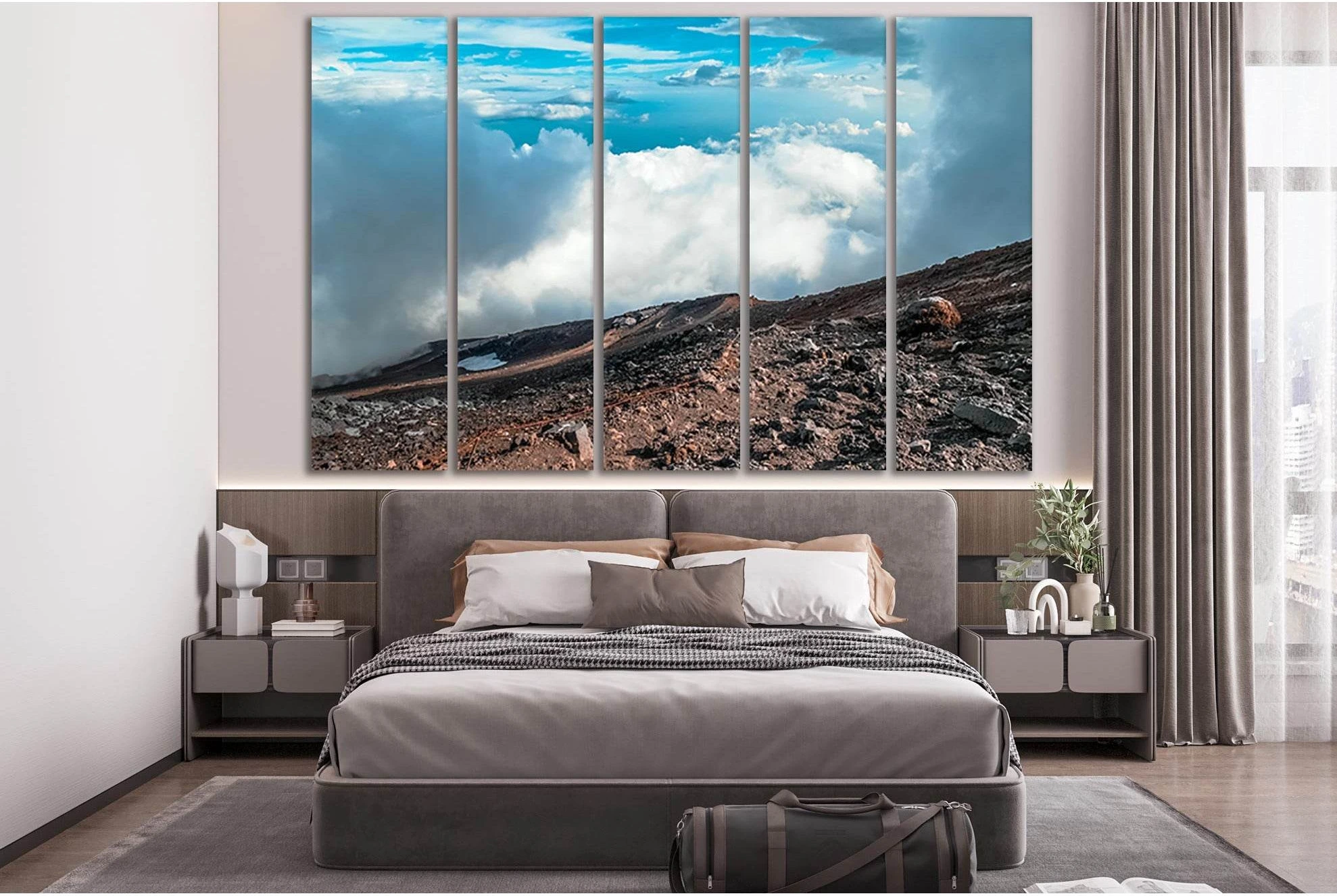 Blue Sky Mountain View Canvas Print Wall Art showing blue ocean wall art with water and coastal depth.