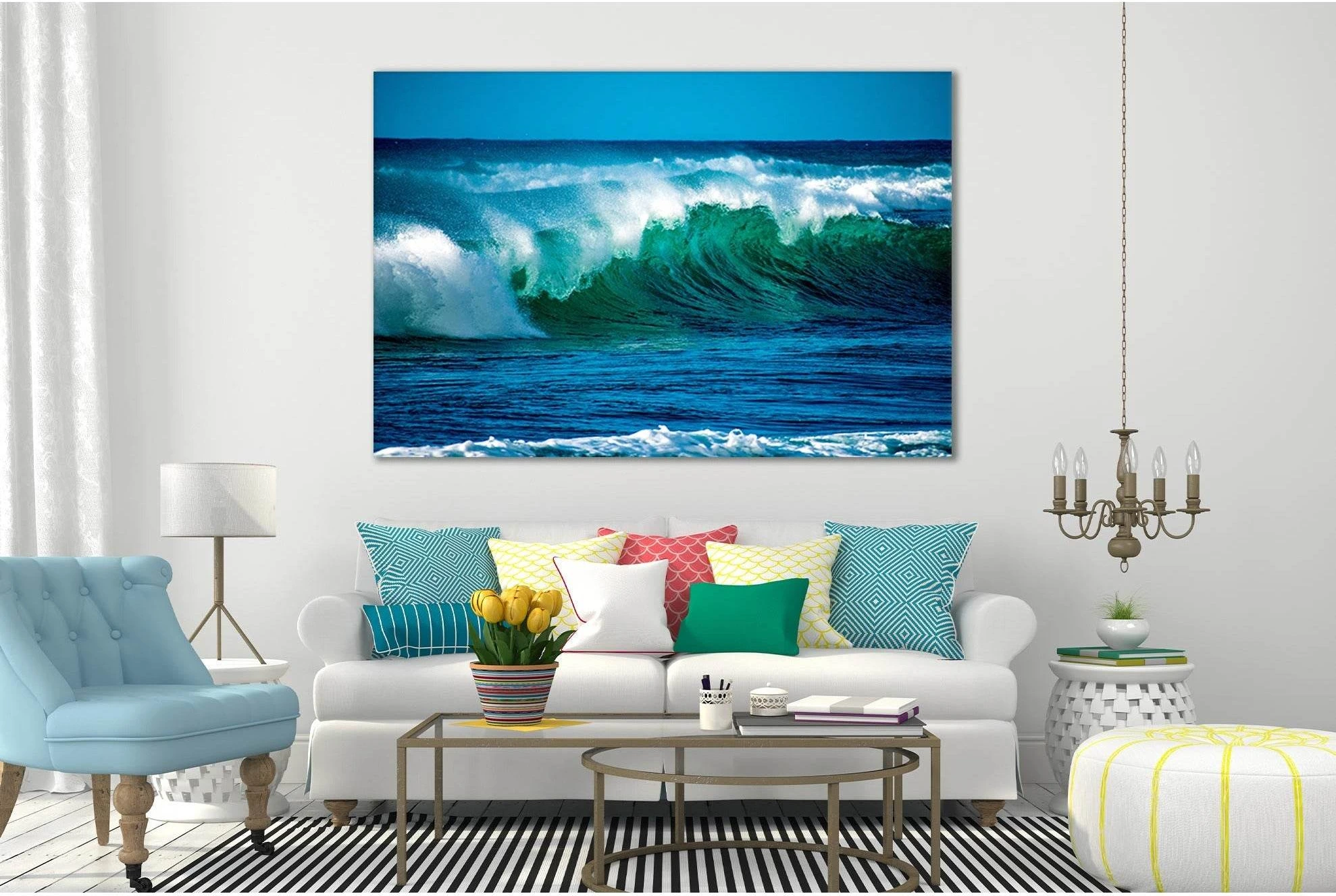 Sea Wave Movement Ocean Canvas Print in Teal & White Foam showing ocean water, wave movement and surf.
