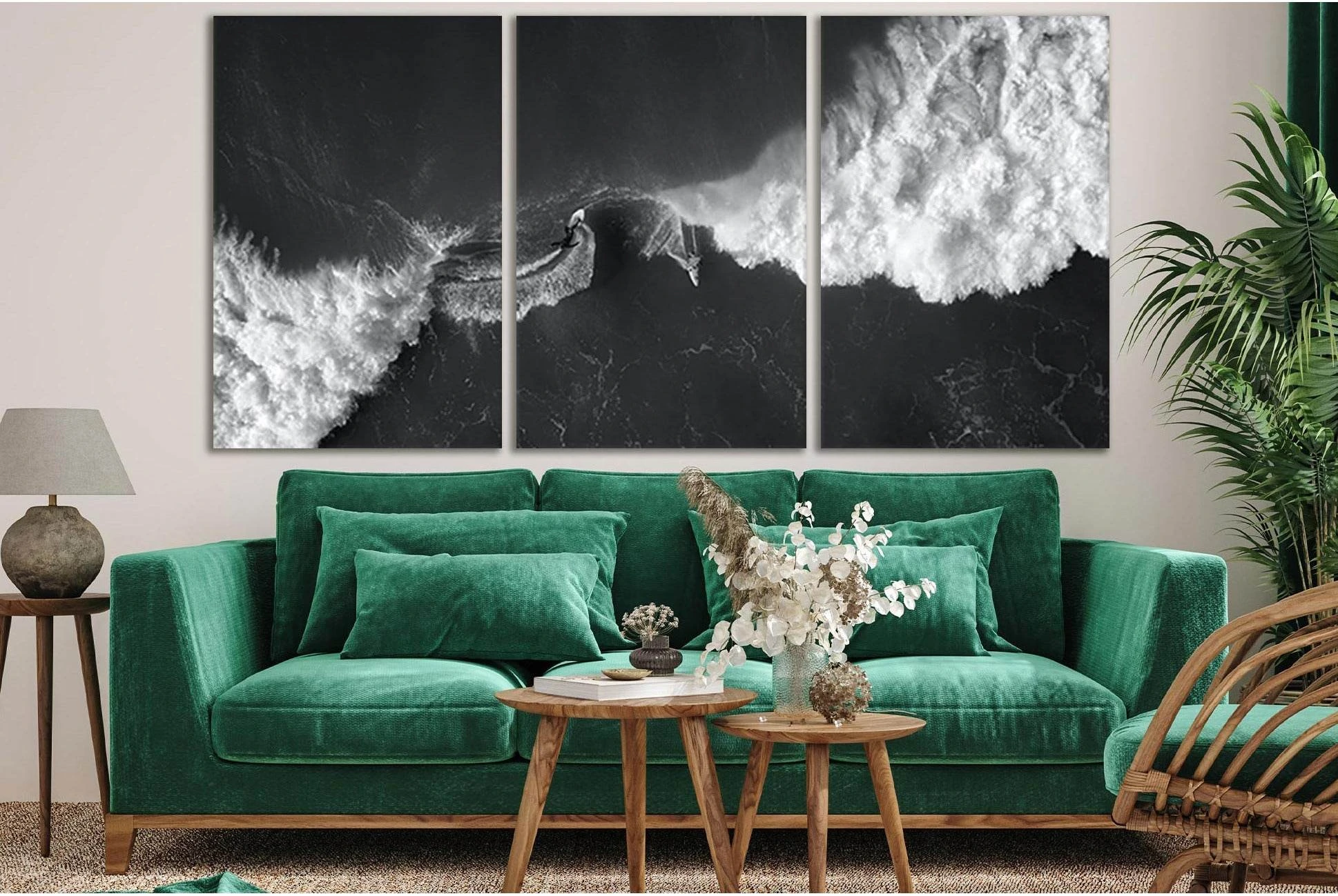 Sea Waves & Surfers №SL851 Ready to Hang Canvas Print - Zellart Canvas Prints 0new, ALL_Products, Black & White Wall Art
