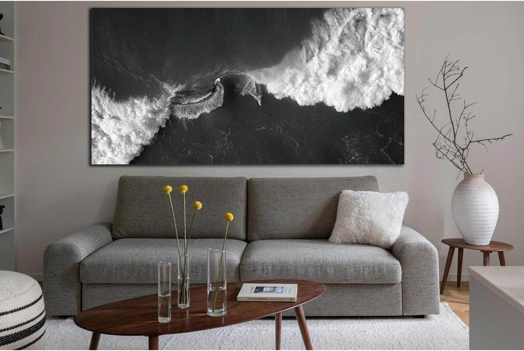 Sea Waves & Surfers №SL851 Ready to Hang Canvas Print - Zellart Canvas Prints 0new, ALL_Products, Black & White Wall Art