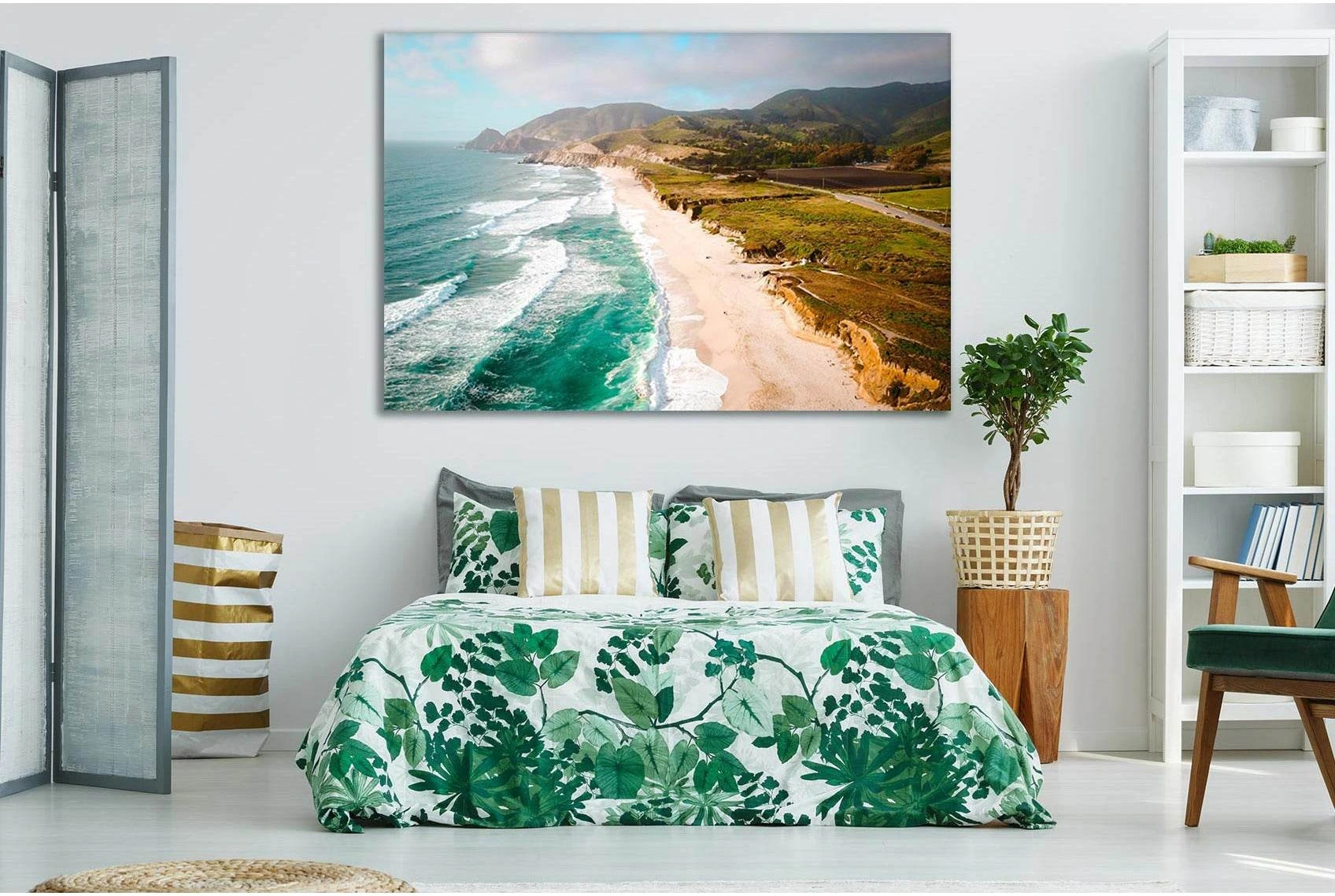 Teal Ocean Waves on Sandy Beach Canvas Print Wall Art showing ocean water, wave movement and surf.