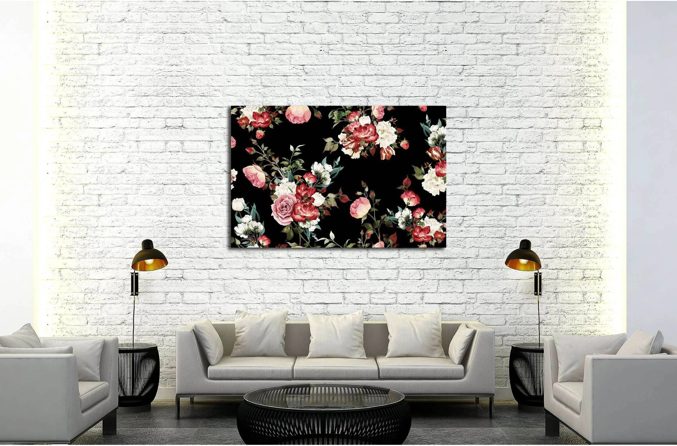Seamless floral pattern with roses, watercolor №3274 Ready to Hang Canvas Print - Zellart Canvas Prints ALL_Products, s-3274