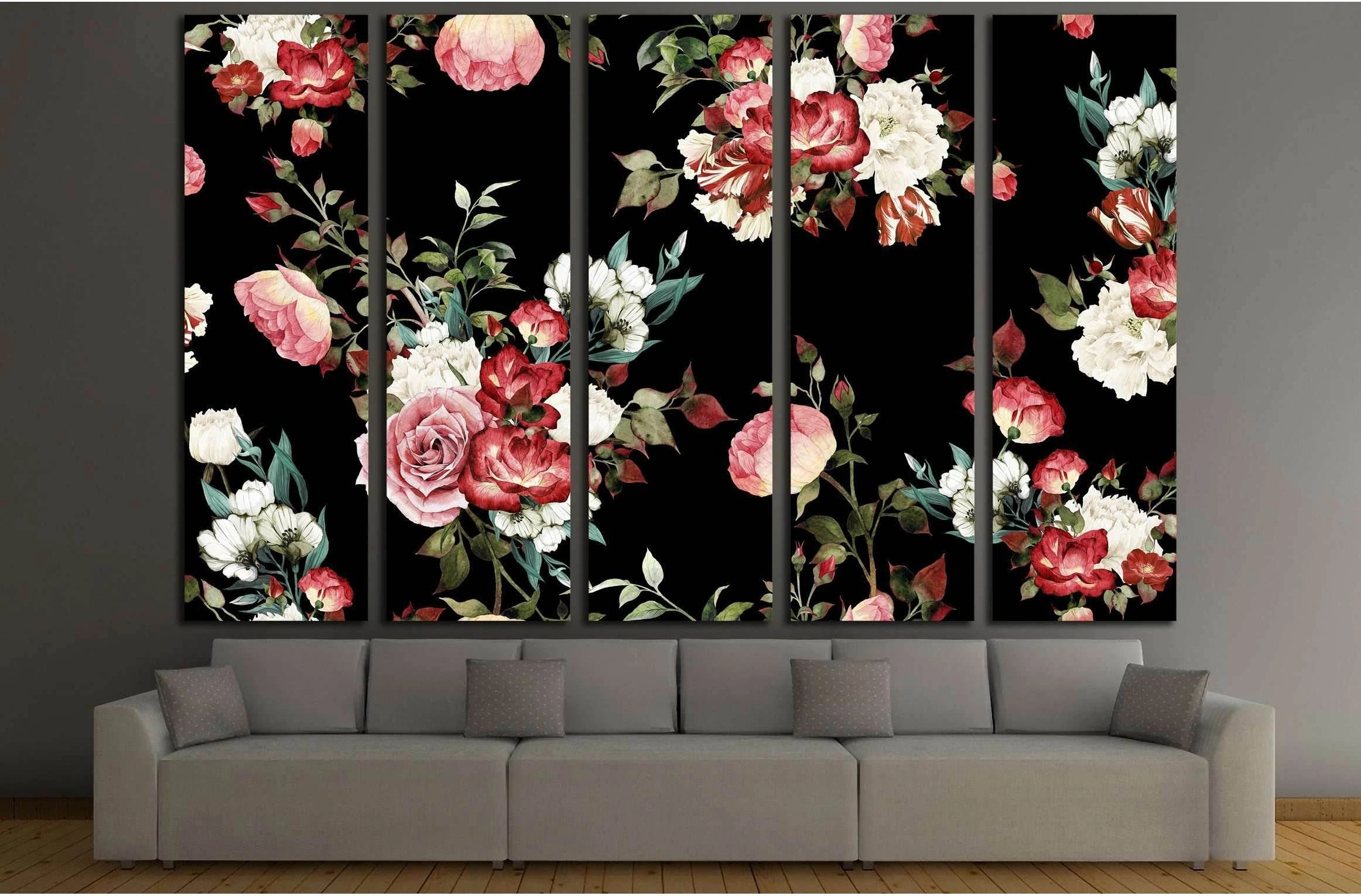 Seamless floral pattern with roses, watercolor №3274 Ready to Hang Canvas Print - Zellart Canvas Prints ALL_Products, s-3274