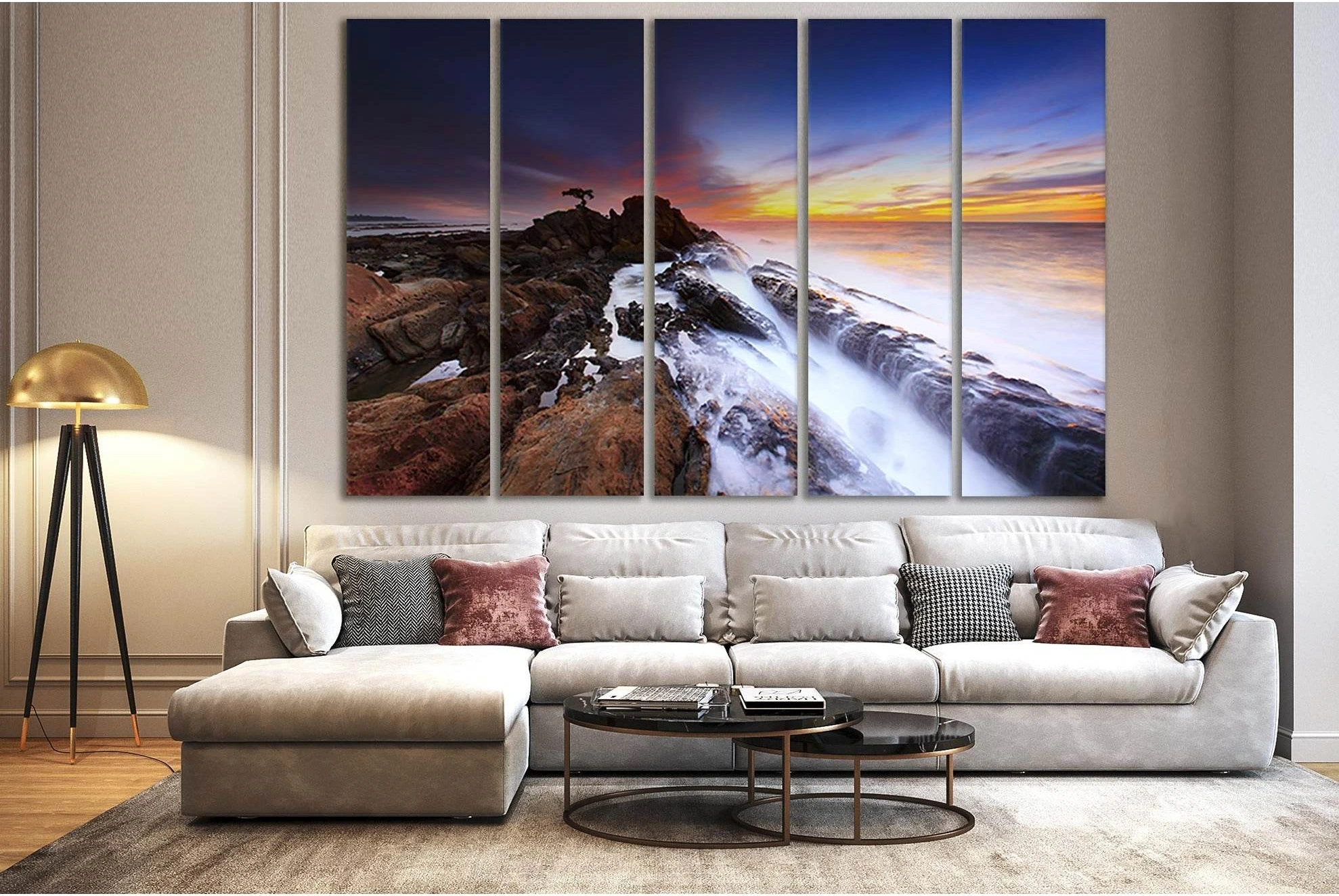 Seashore Waves Sunset №SL192 Ready to Hang Canvas Print - Zellart Canvas Prints 0new, ALL_Products, Beach Ocean & Waves