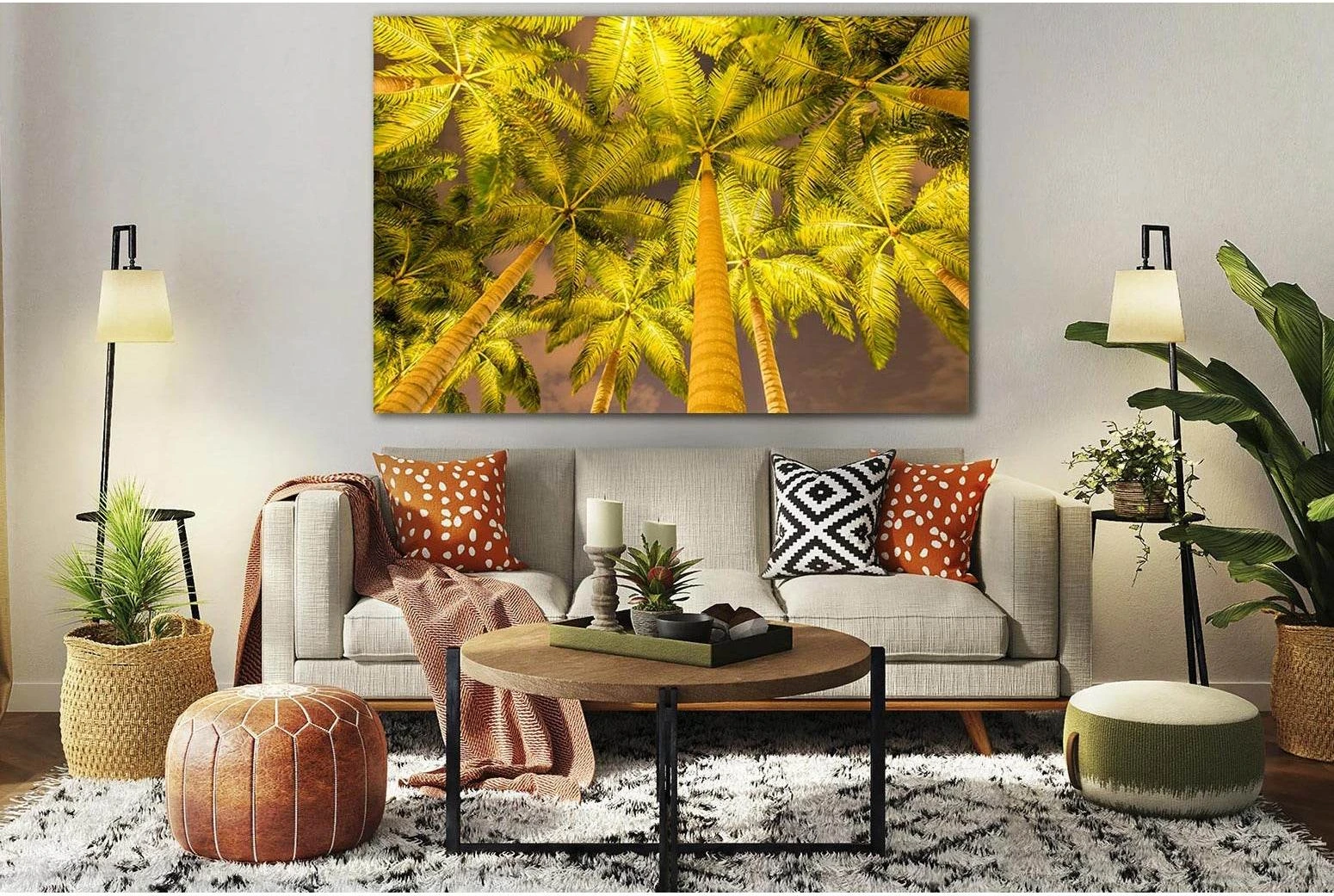 Seasons Autumn Palm Trees №SL1070 Ready to Hang Canvas Print - Zellart Canvas Prints 0new, ALL_Products, Trees Wall Art