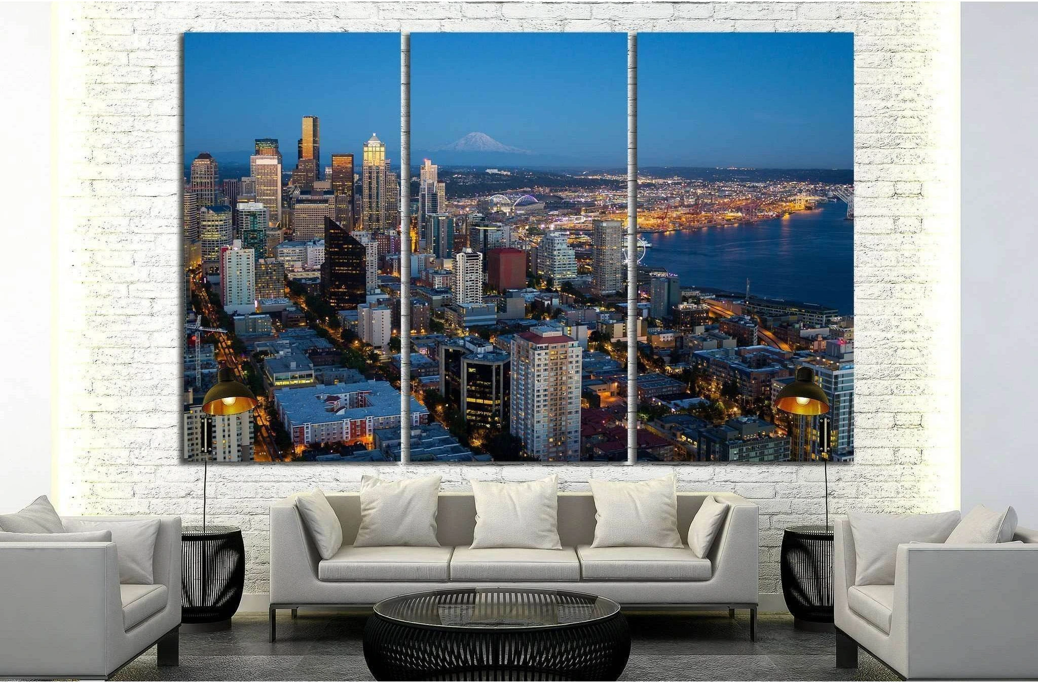 Seattle downtown in night lights №1359 Ready to Hang Canvas Print - Zellart Canvas Prints ALL_Products, s-1359