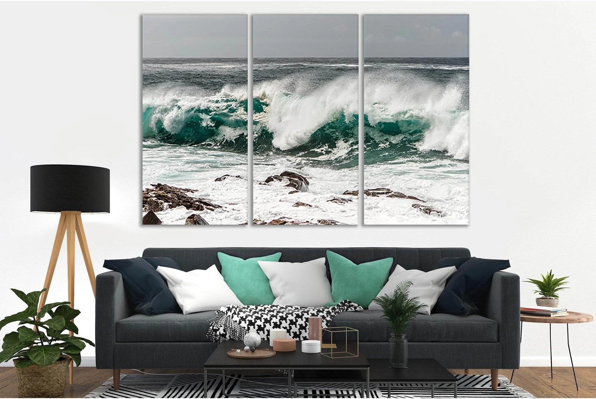 Seawaves Crashing On Shore №SL75 Ready to Hang Canvas Print - Zellart Canvas Prints 0new, ALL_Products, Beach Ocean & Waves