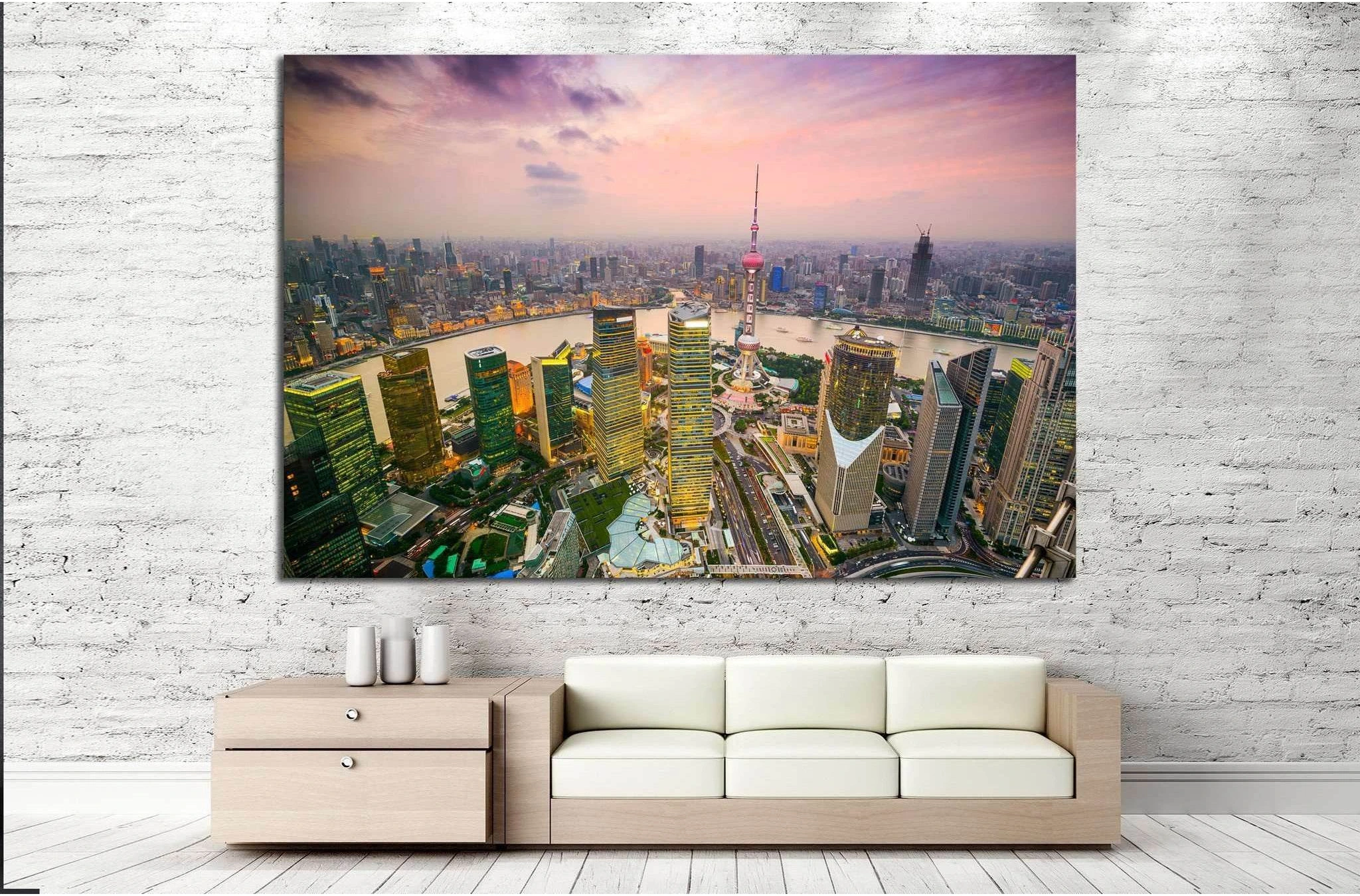 Shanghai, China, Financial District and Huangpu River №1524 Ready to Hang Canvas Print - Zellart Canvas Prints ALL_Products, s-1524