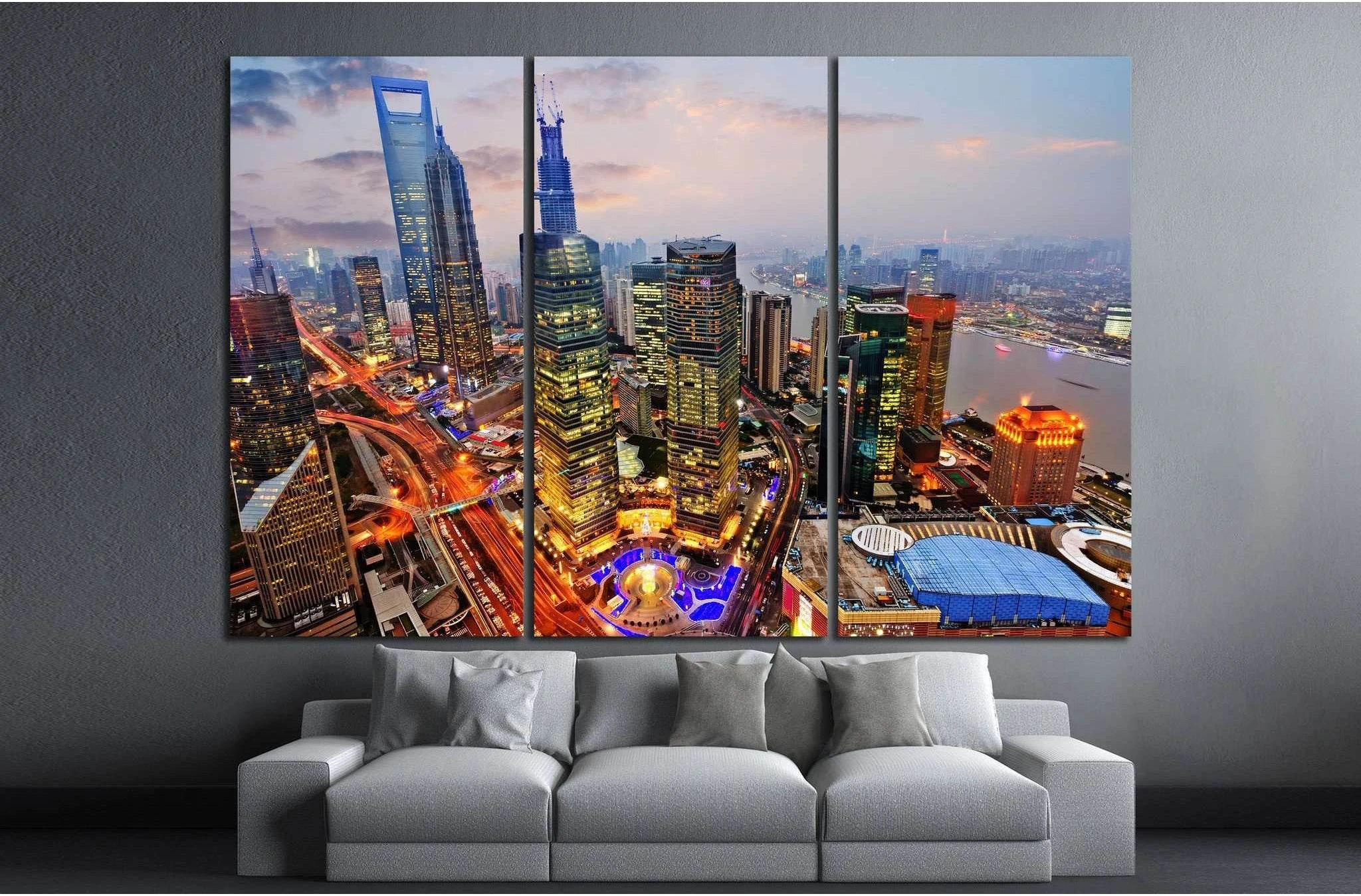Shanghai lujiazui financial center, huangpu river №1160 Ready to Hang Canvas Print - Zellart Canvas Prints ALL_Products, s-1160