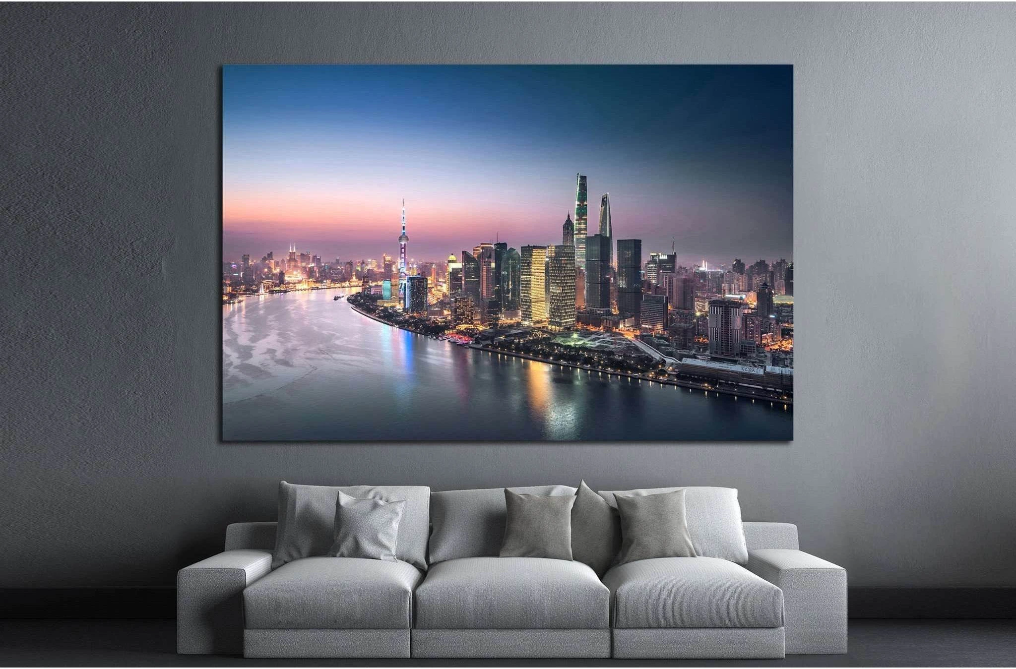 Shanghai skyline and cityscape at night №1251 Ready to Hang Canvas Print - Zellart Canvas Prints ALL_Products, s-1251