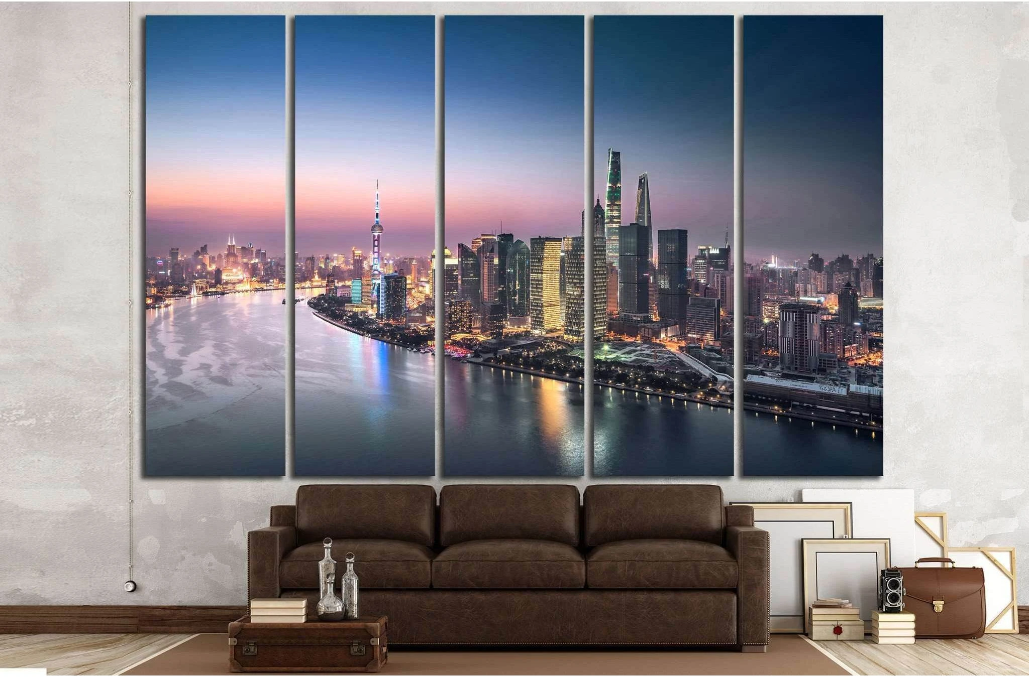 Shanghai skyline and cityscape at night №1251 Ready to Hang Canvas Print - Zellart Canvas Prints ALL_Products, s-1251