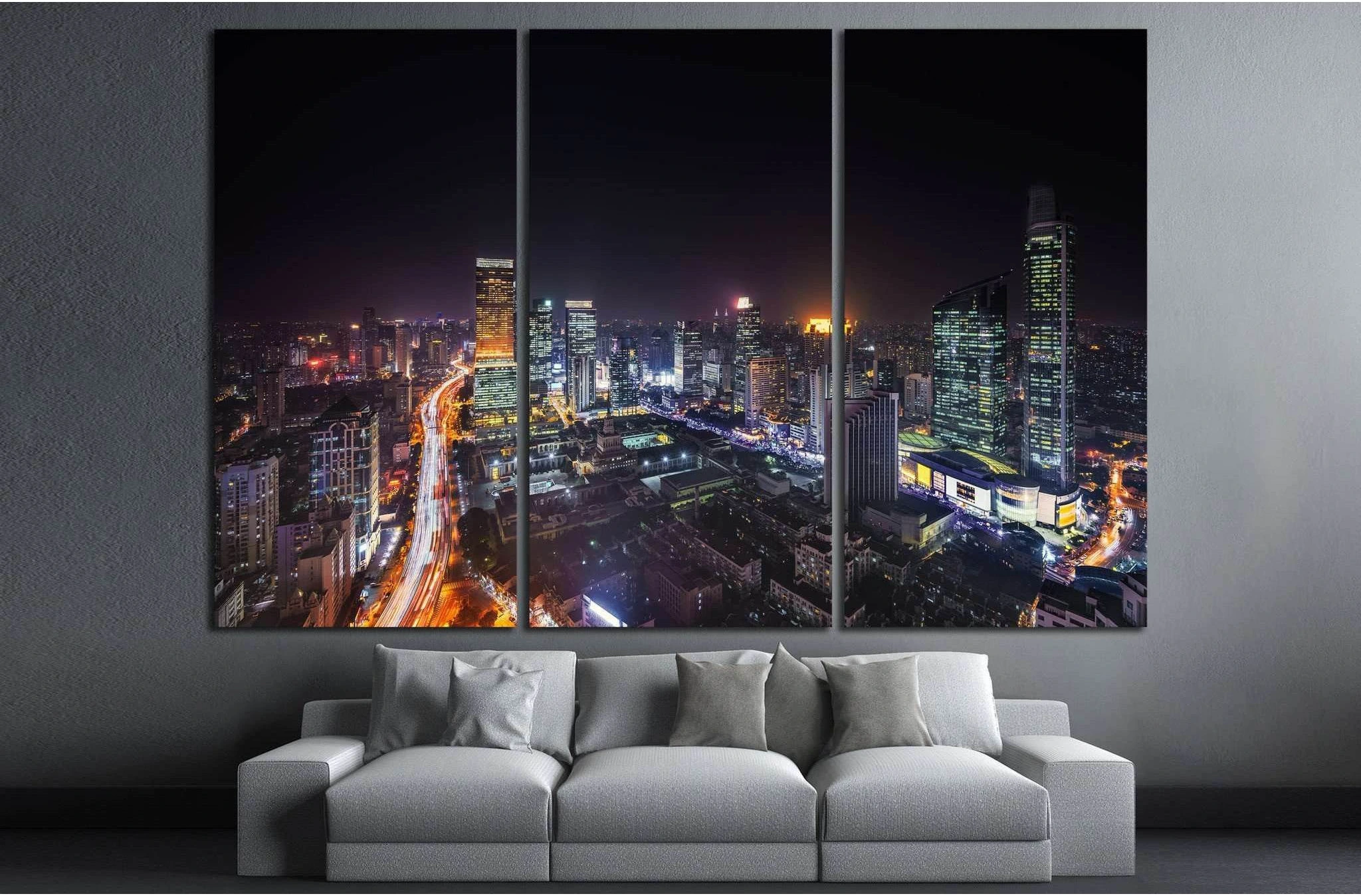 Shanghai skyline and cityscape at night №1278 Ready to Hang Canvas Print - Zellart Canvas Prints ALL_Products, s-1278