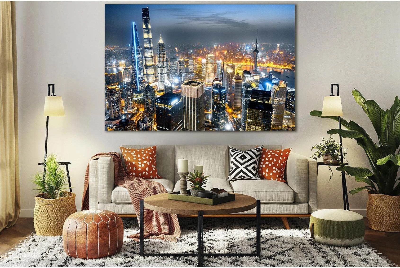Shanghai Skyline Panorama In Sunset №SL377 Ready to Hang Canvas Print - Zellart Canvas Prints 0new, ALL_Products, Cityscapes & Skylines
