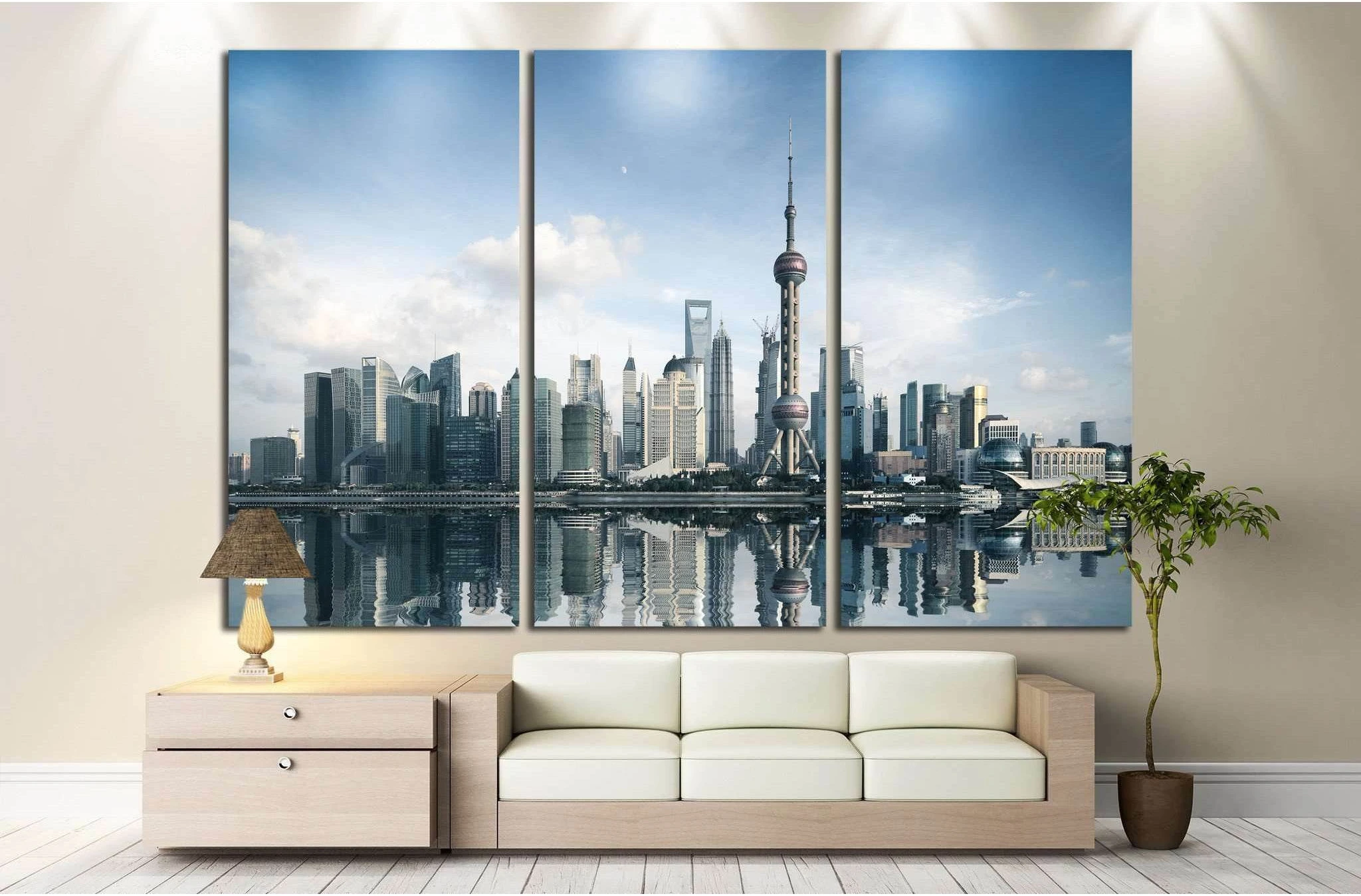 shanghai skyline with reflection, China №1428 Ready to Hang Canvas Print - Zellart Canvas Prints ALL_Products, s-1428