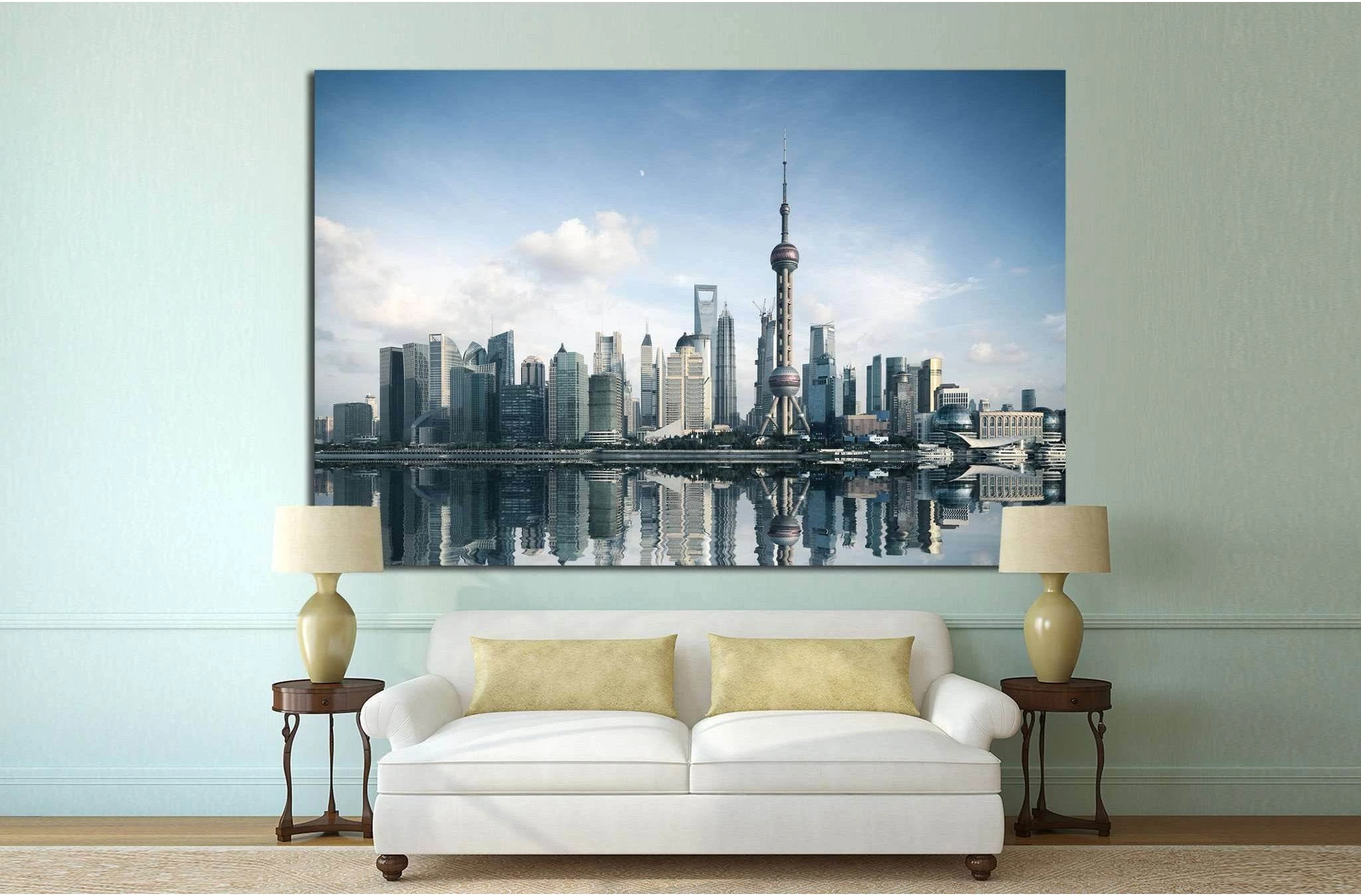 shanghai skyline with reflection, China №1428 Ready to Hang Canvas Print - Zellart Canvas Prints ALL_Products, s-1428