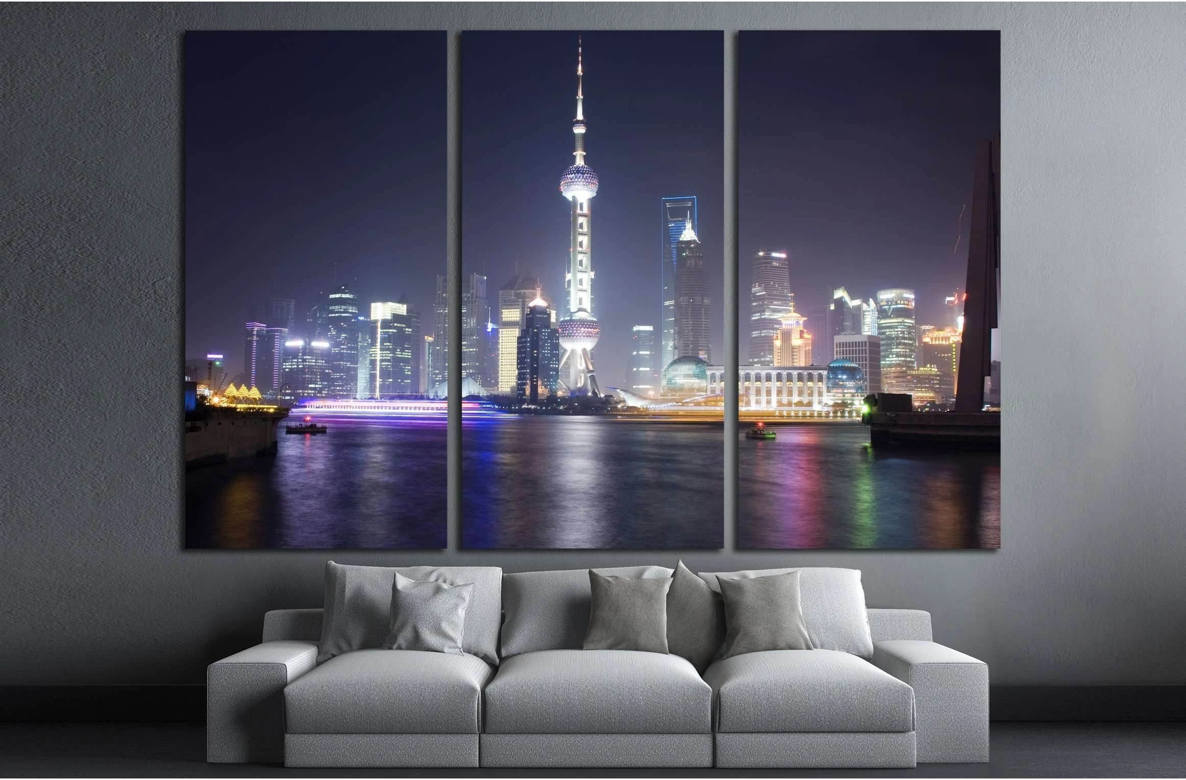 Shanghai skyline with the Pearl Tower, China №2221 Ready to Hang Canvas Print - Zellart Canvas Prints ALL_Products, s-2221