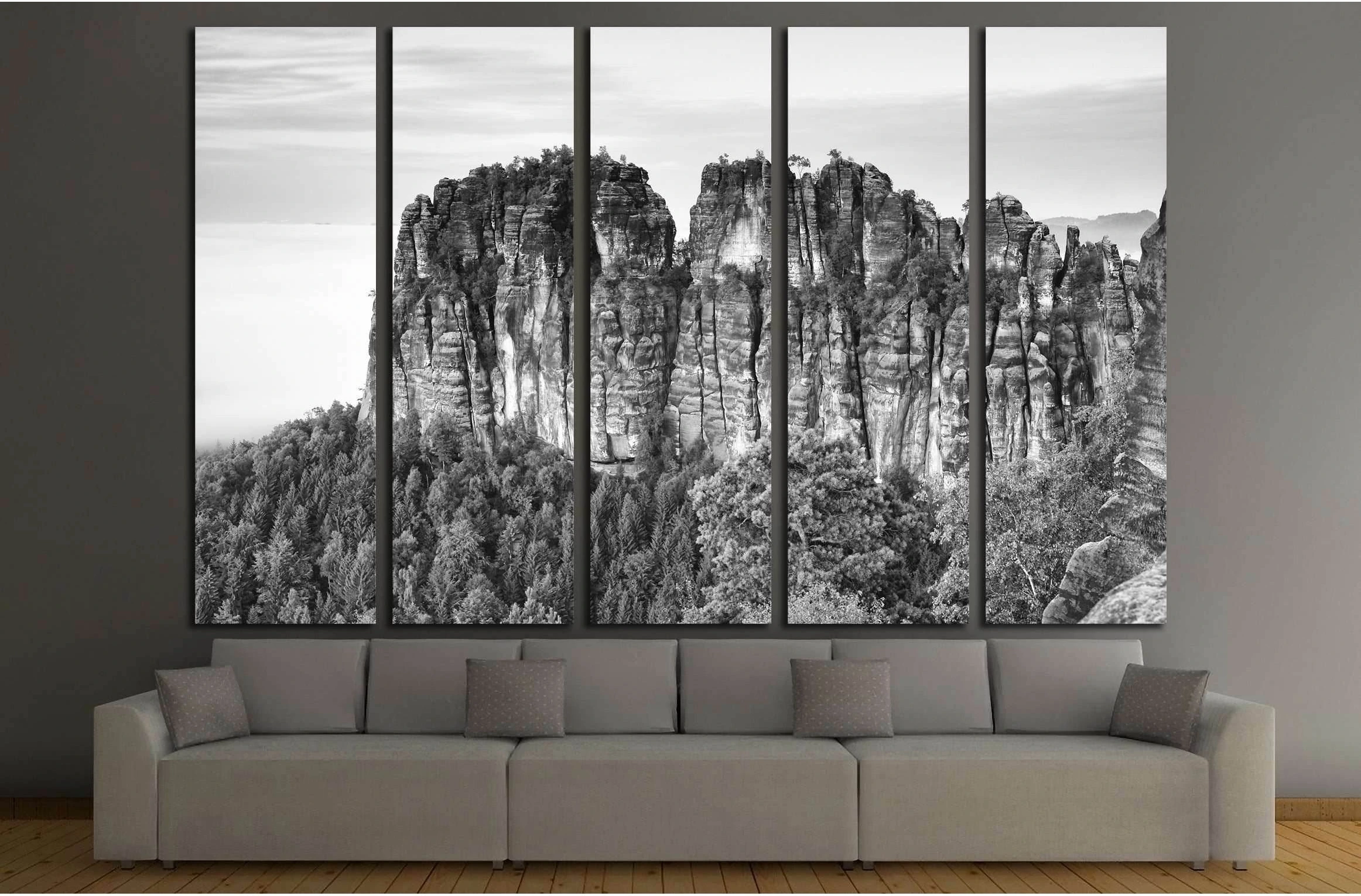Sharp sandstone cliffs of Schrammsteine rocks above deep valley №3169 Ready to Hang Canvas Print - Zellart Canvas Prints ALL_Products, s-3169