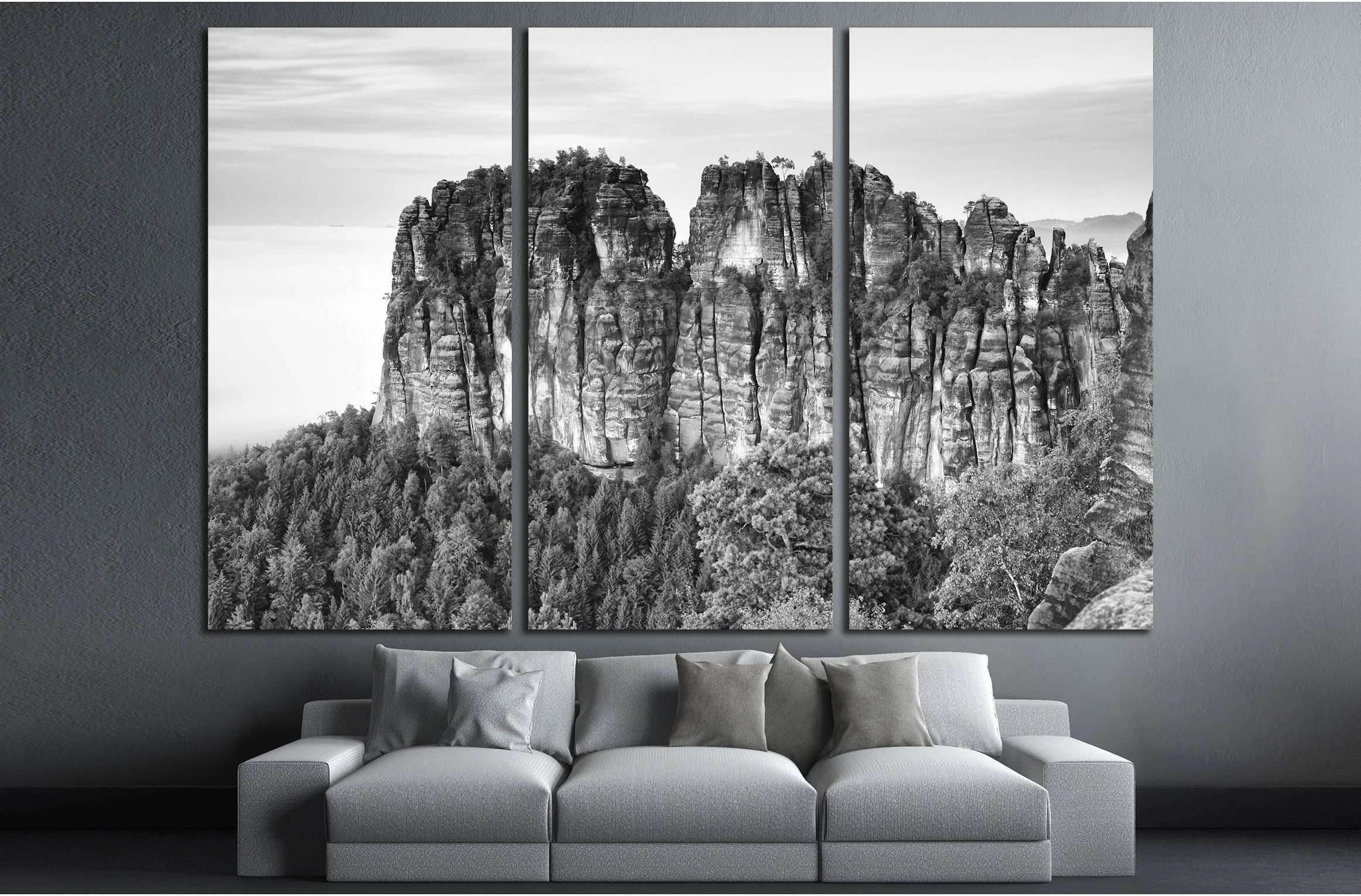 Sharp sandstone cliffs of Schrammsteine rocks above deep valley №3169 Ready to Hang Canvas Print - Zellart Canvas Prints ALL_Products, s-3169