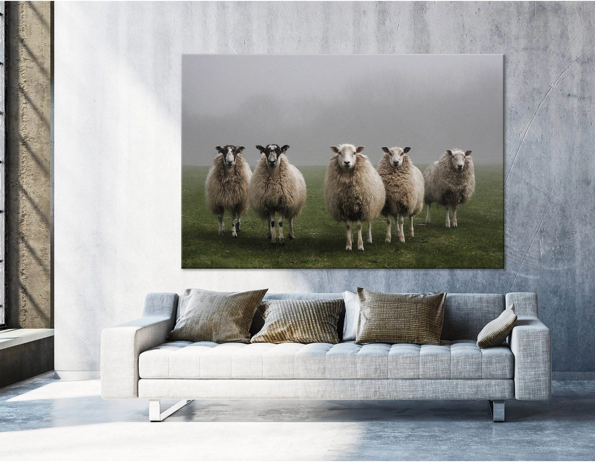 Sheeps In A Field On A Misty Morning In Dorset. №04248 Ready to Hang Canvas Print - Zellart Canvas Prints ALL_Products