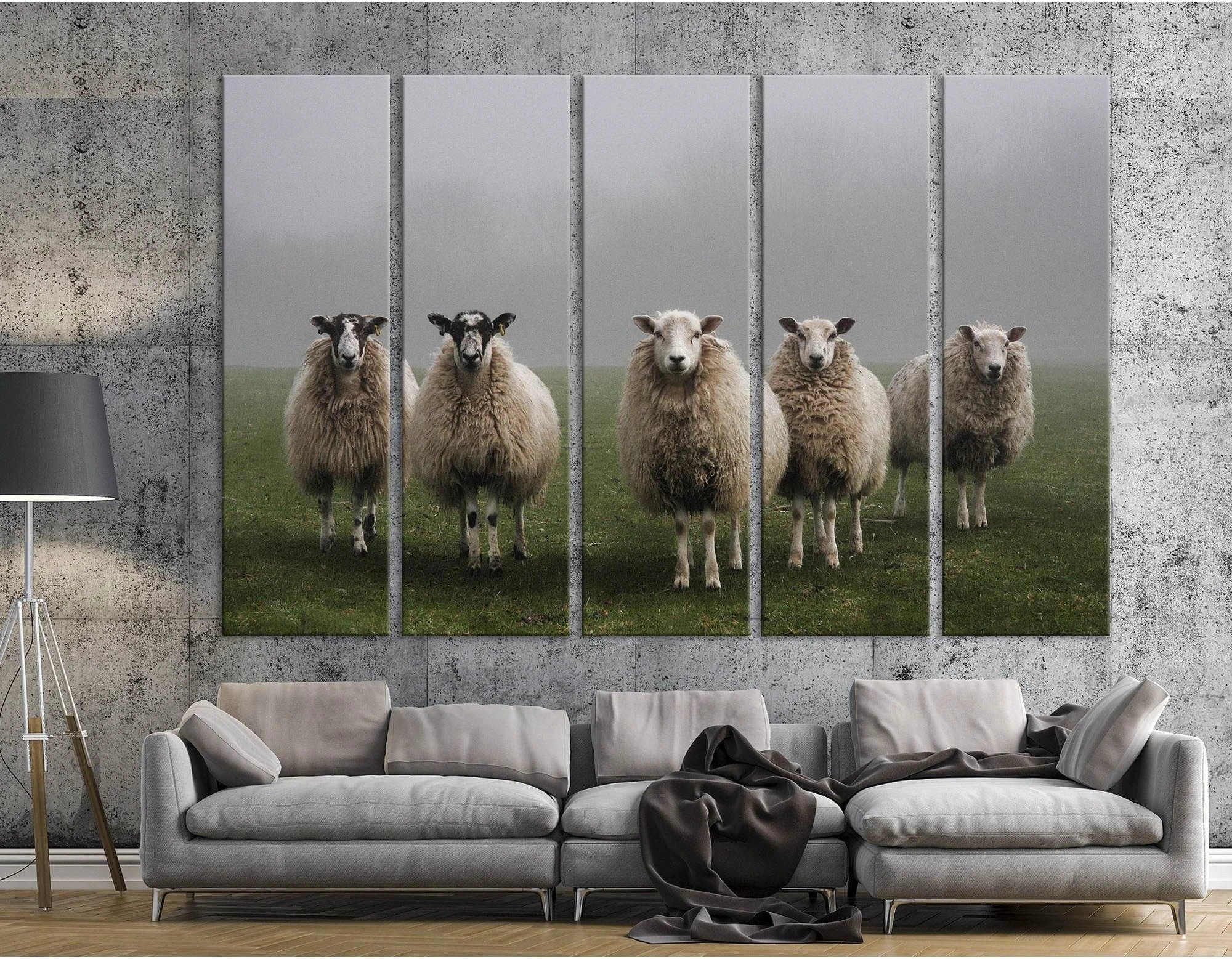 Sheeps In A Field On A Misty Morning In Dorset. №04248 Ready to Hang Canvas Print - Zellart Canvas Prints ALL_Products