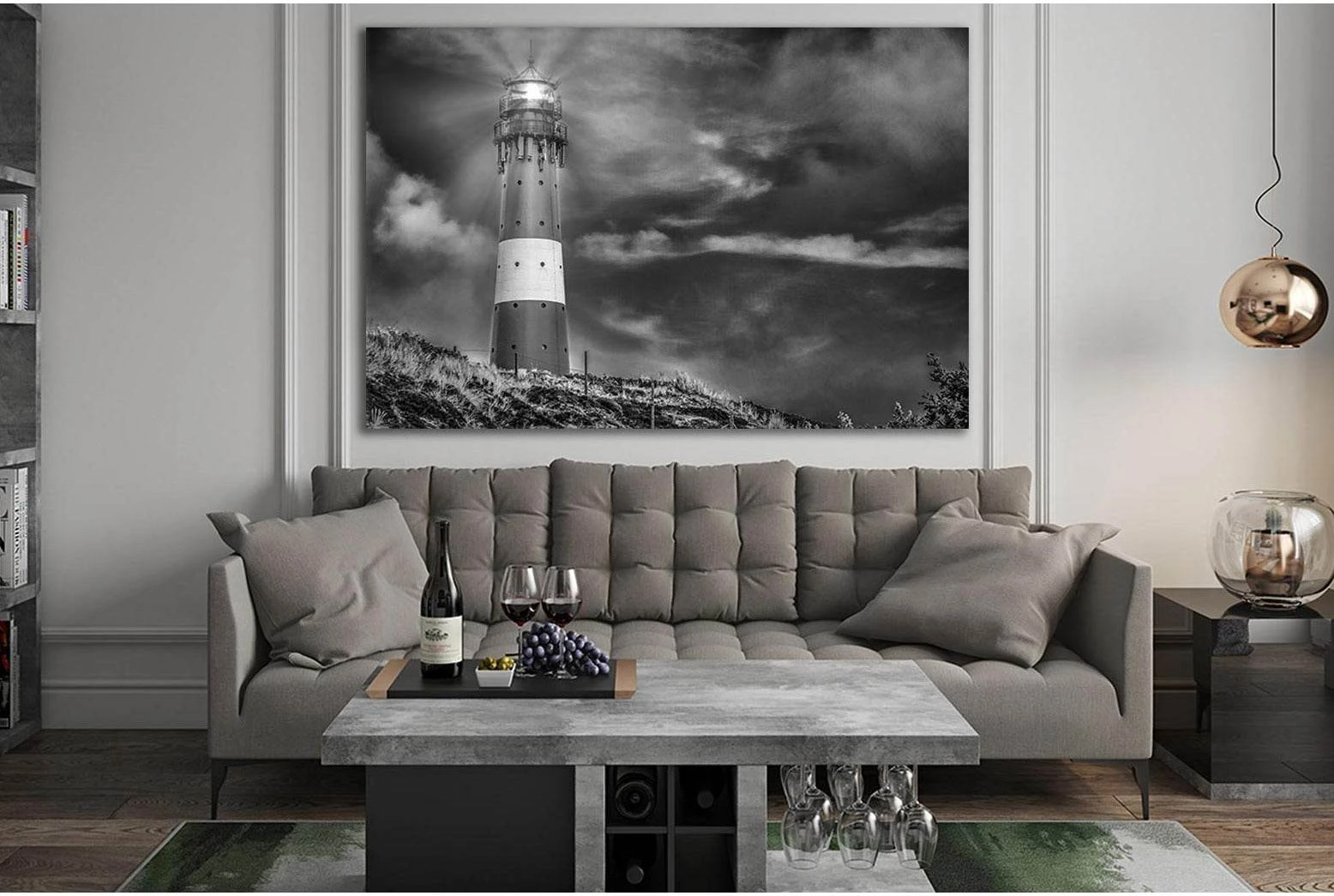 Shining Lighthouse Black And White №SL830 Ready to Hang Canvas Print - Zellart Canvas Prints 0new, ALL_Products, Black & White Wall Art