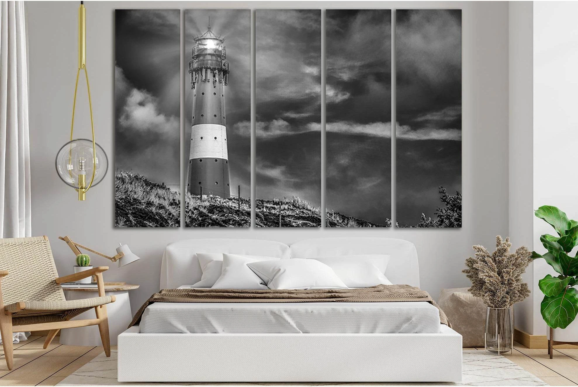 Shining Lighthouse Black And White №SL830 Ready to Hang Canvas Print - Zellart Canvas Prints 0new, ALL_Products, Black & White Wall Art