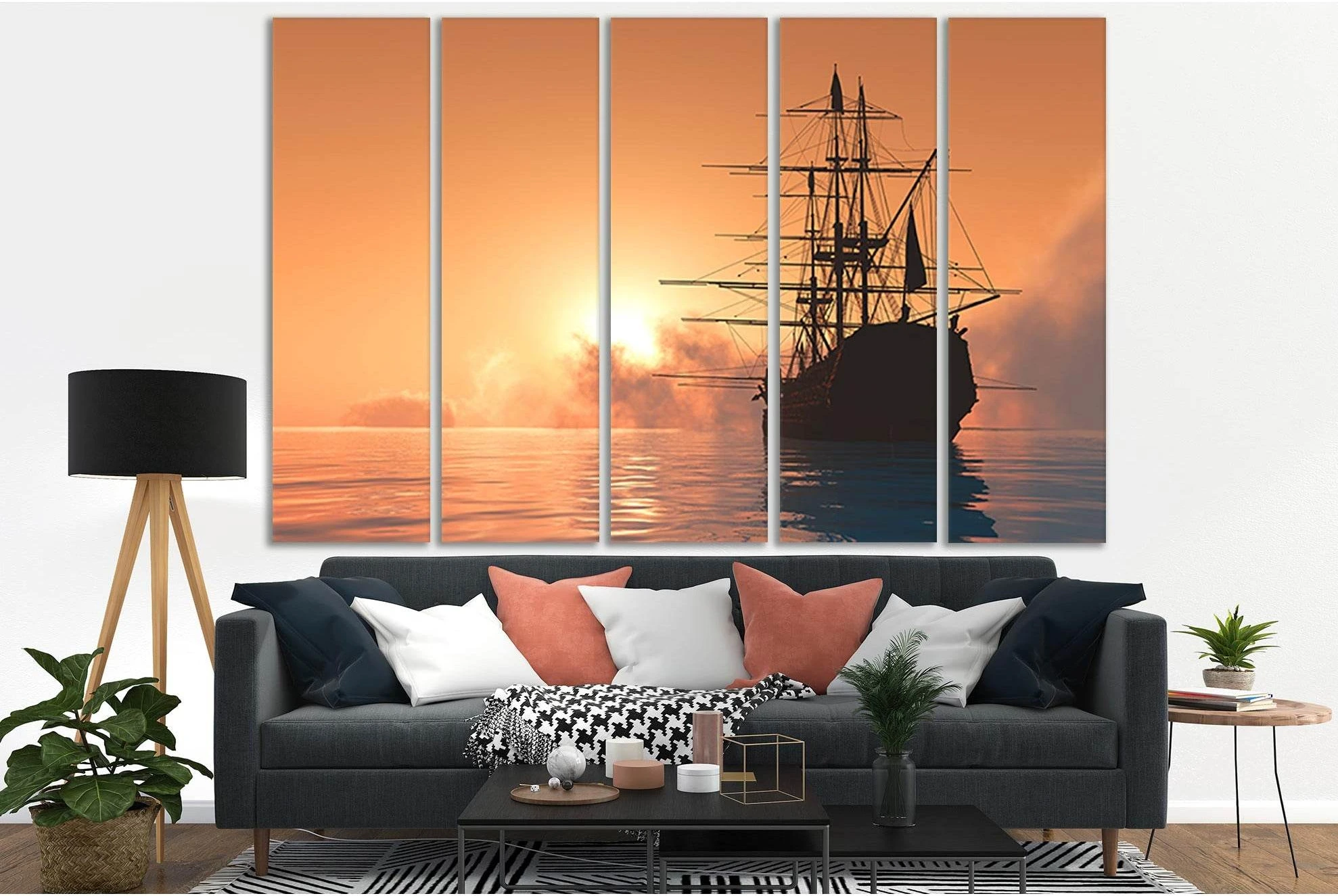 Ship On Ocean At Sunset №SL283 Ready to Hang Canvas Print - Zellart Canvas Prints 0new, ALL_Products, SUNRISE & SUNSET WALL ART