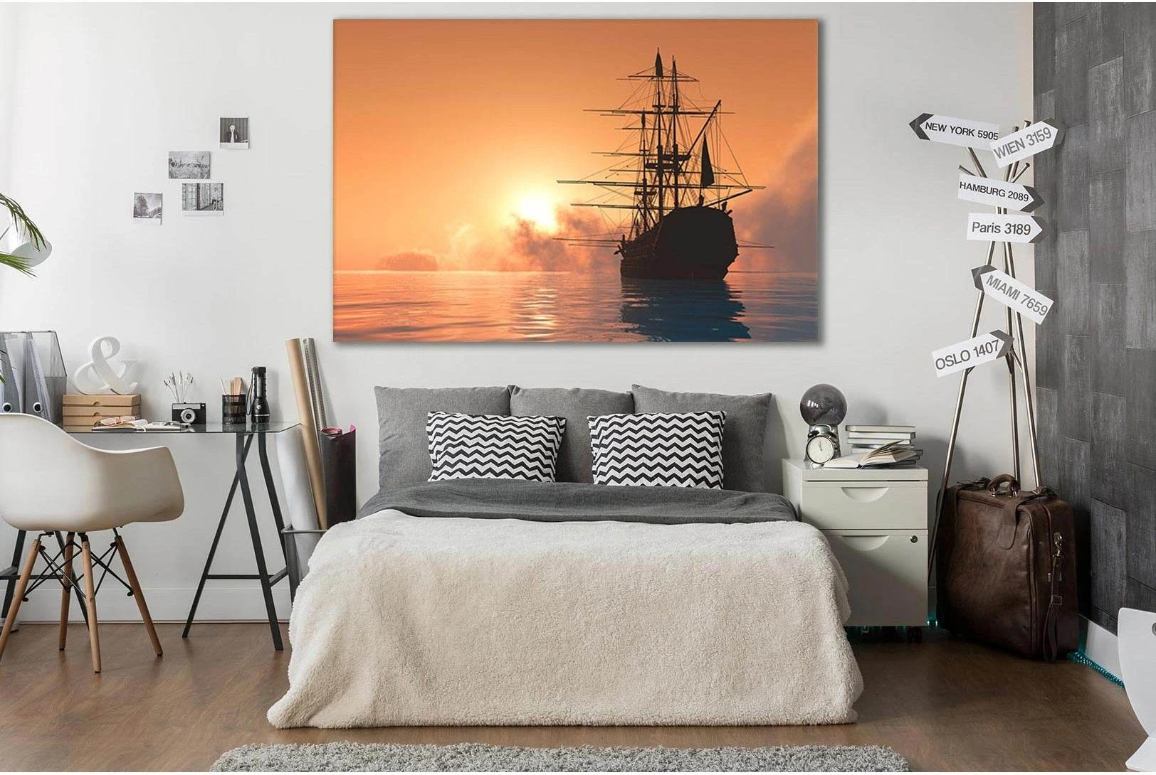 Ship On Ocean At Sunset №SL283 Ready to Hang Canvas Print - Zellart Canvas Prints 0new, ALL_Products, SUNRISE & SUNSET WALL ART